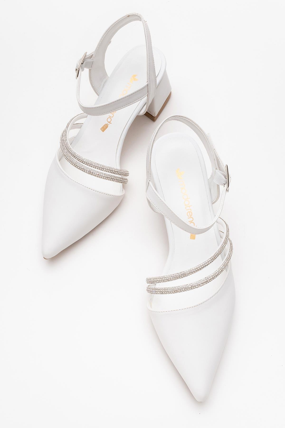 Kadın Taşlı Topuklu Ayakkabı BEYAZ CİLT - Görsel 6