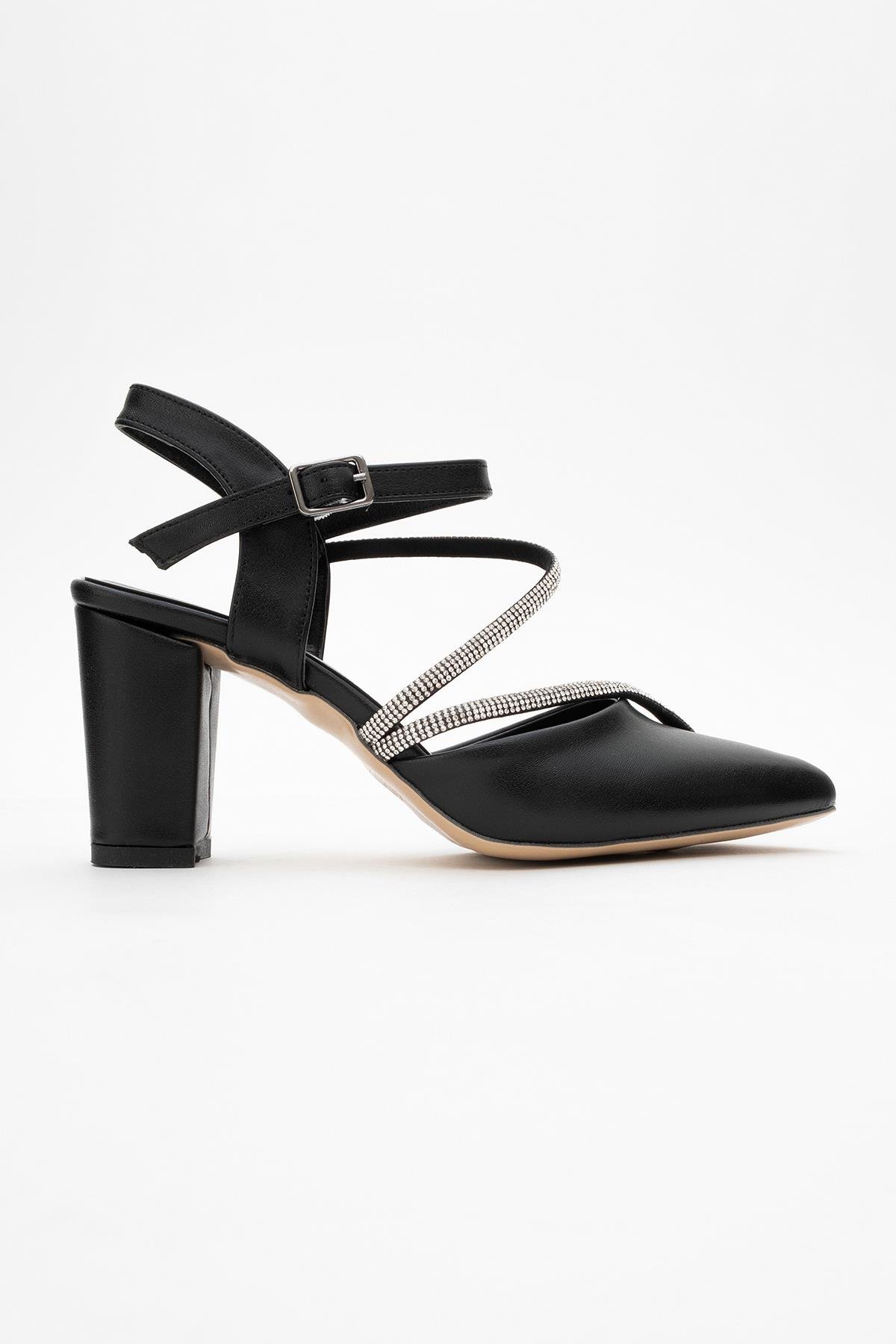 Kadın Taşlı Biyeli Topuklu Ayakkabı SİYAH CİLT - Görsel 3