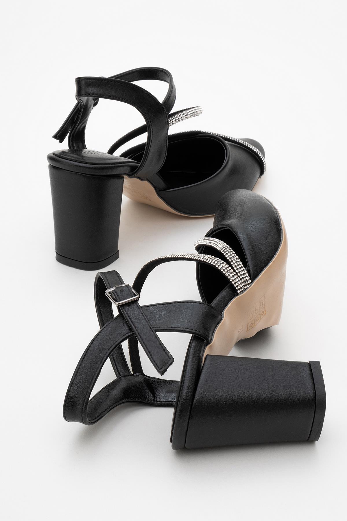 Kadın Taşlı Biyeli Topuklu Ayakkabı SİYAH CİLT - Görsel 5