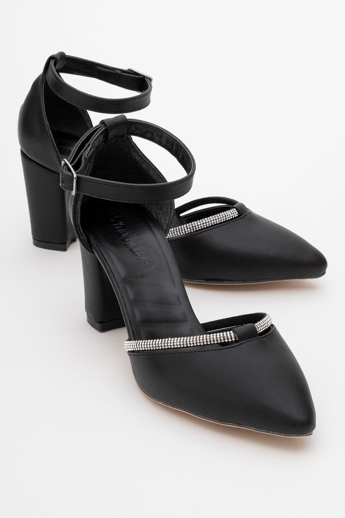 Kadın Taşlı Topuklu Ayakkabı SİYAH CİLT - Görsel 2