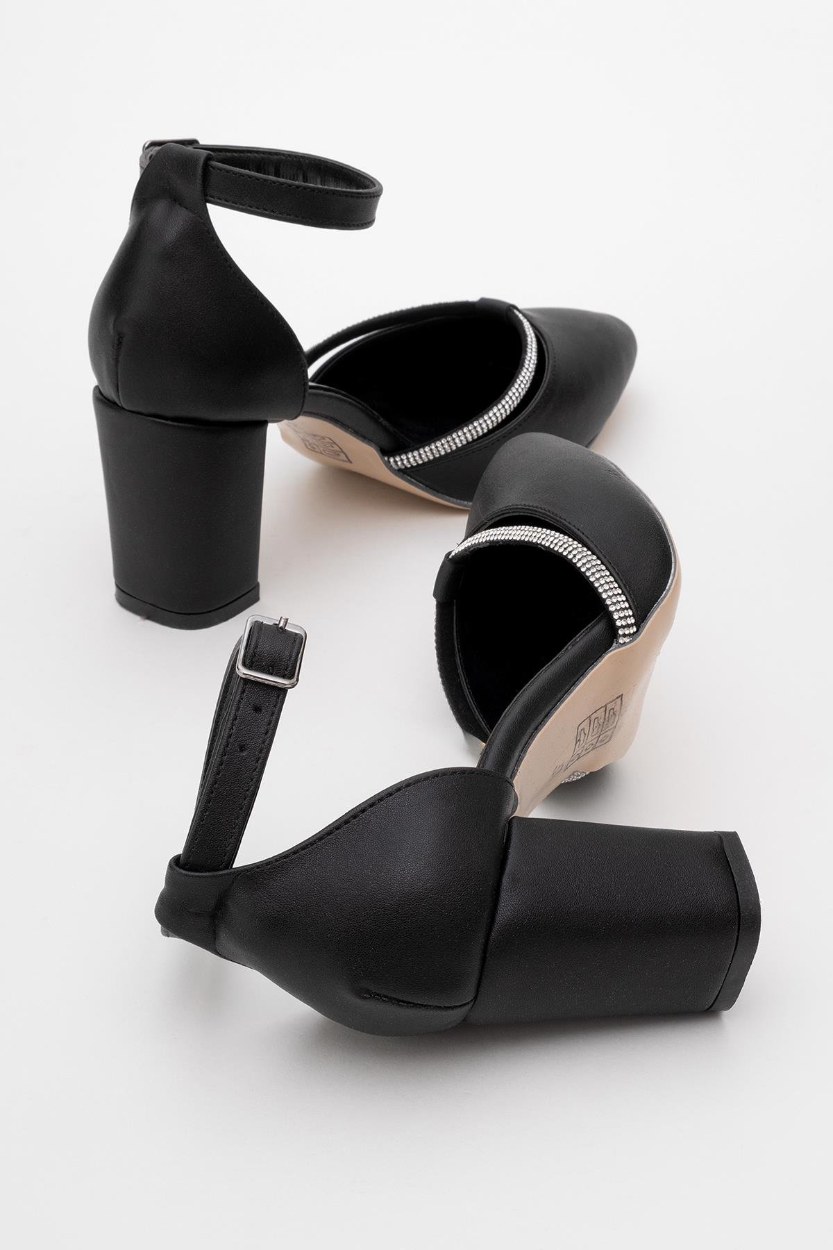 Kadın Taşlı Topuklu Ayakkabı SİYAH CİLT - Görsel 5