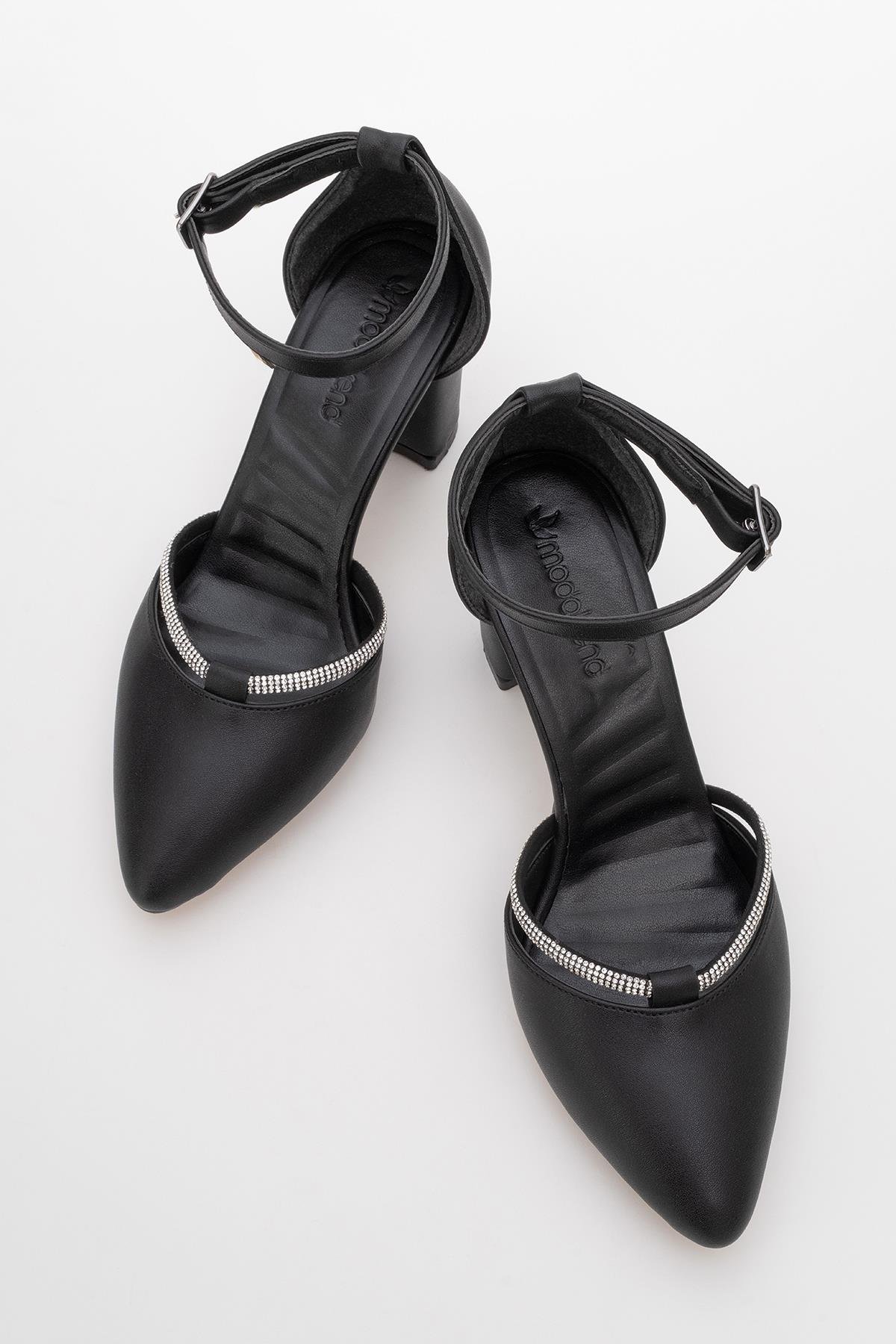 Kadın Taşlı Topuklu Ayakkabı SİYAH CİLT - Görsel 6