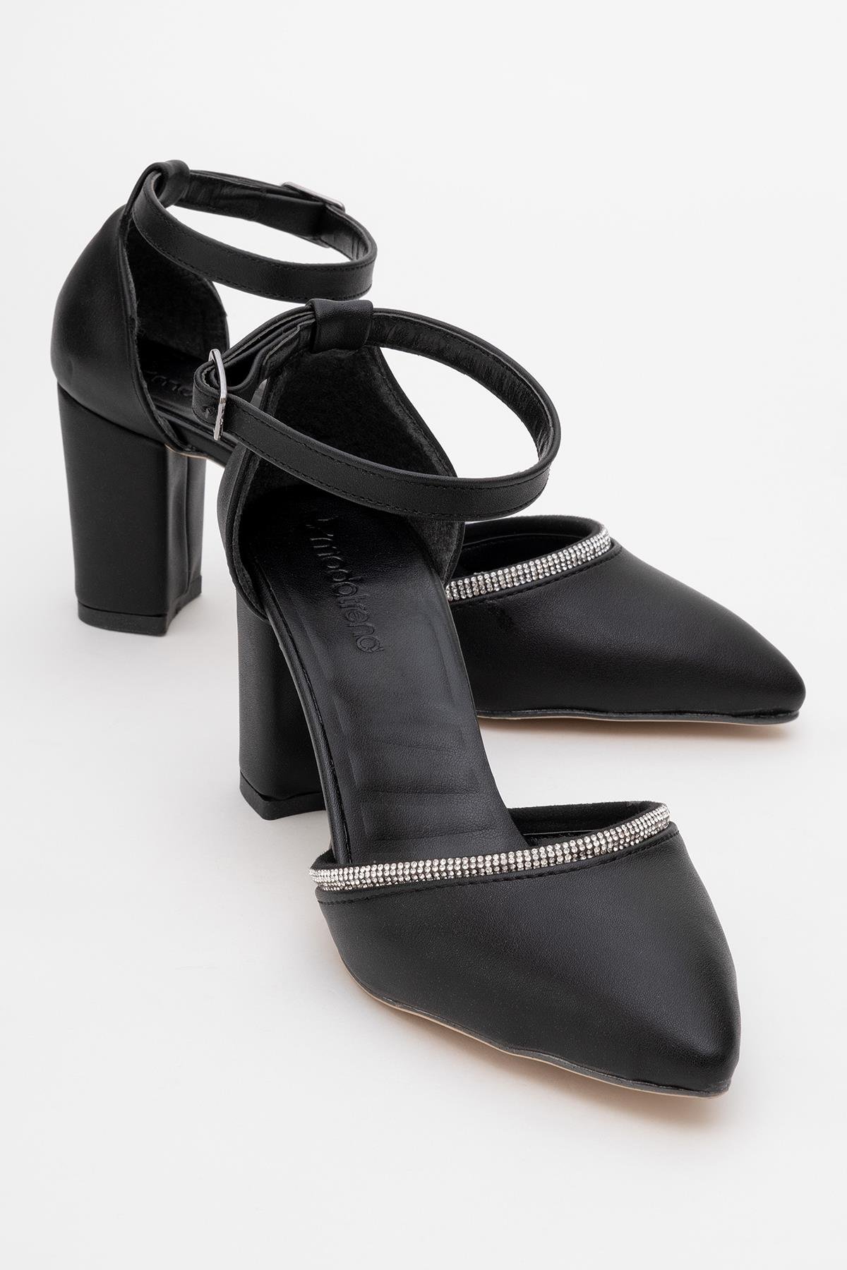 Kadın Taşlı Topuklu Ayakkabı SİYAH CİLT - Görsel 2