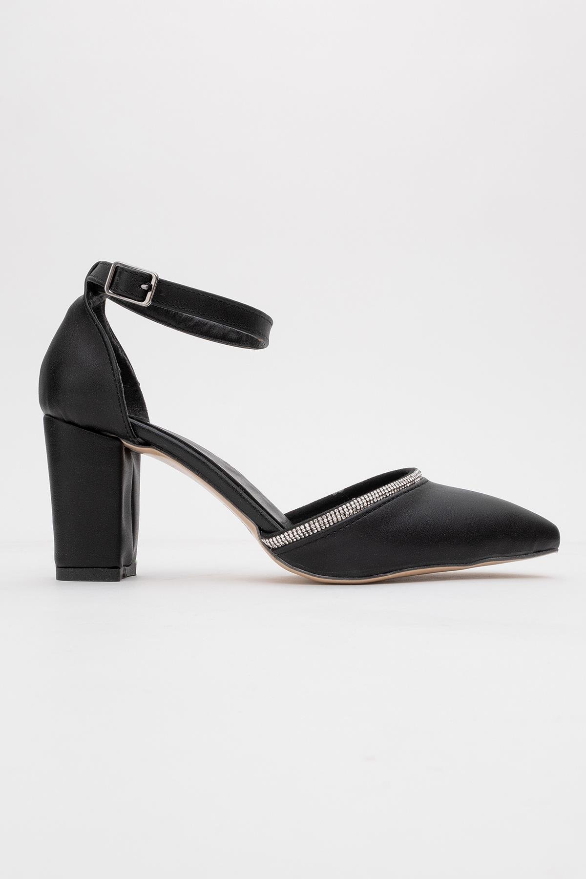 Kadın Taşlı Topuklu Ayakkabı SİYAH CİLT - Görsel 3