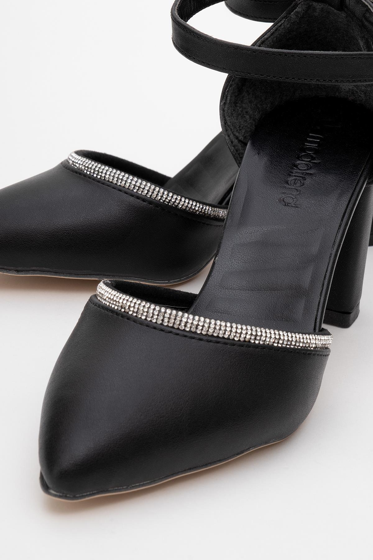 Kadın Taşlı Topuklu Ayakkabı SİYAH CİLT - Görsel 4