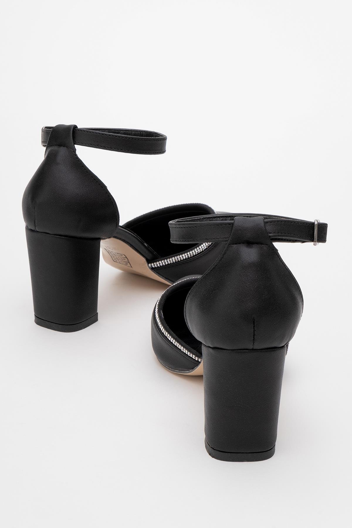 Kadın Taşlı Topuklu Ayakkabı SİYAH CİLT - Görsel 5