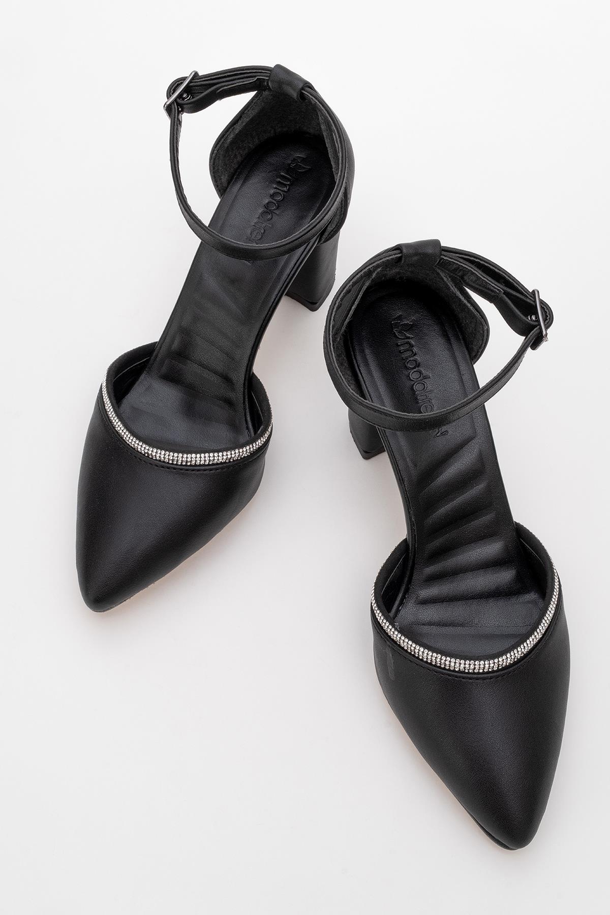 Kadın Taşlı Topuklu Ayakkabı SİYAH CİLT - Görsel 6