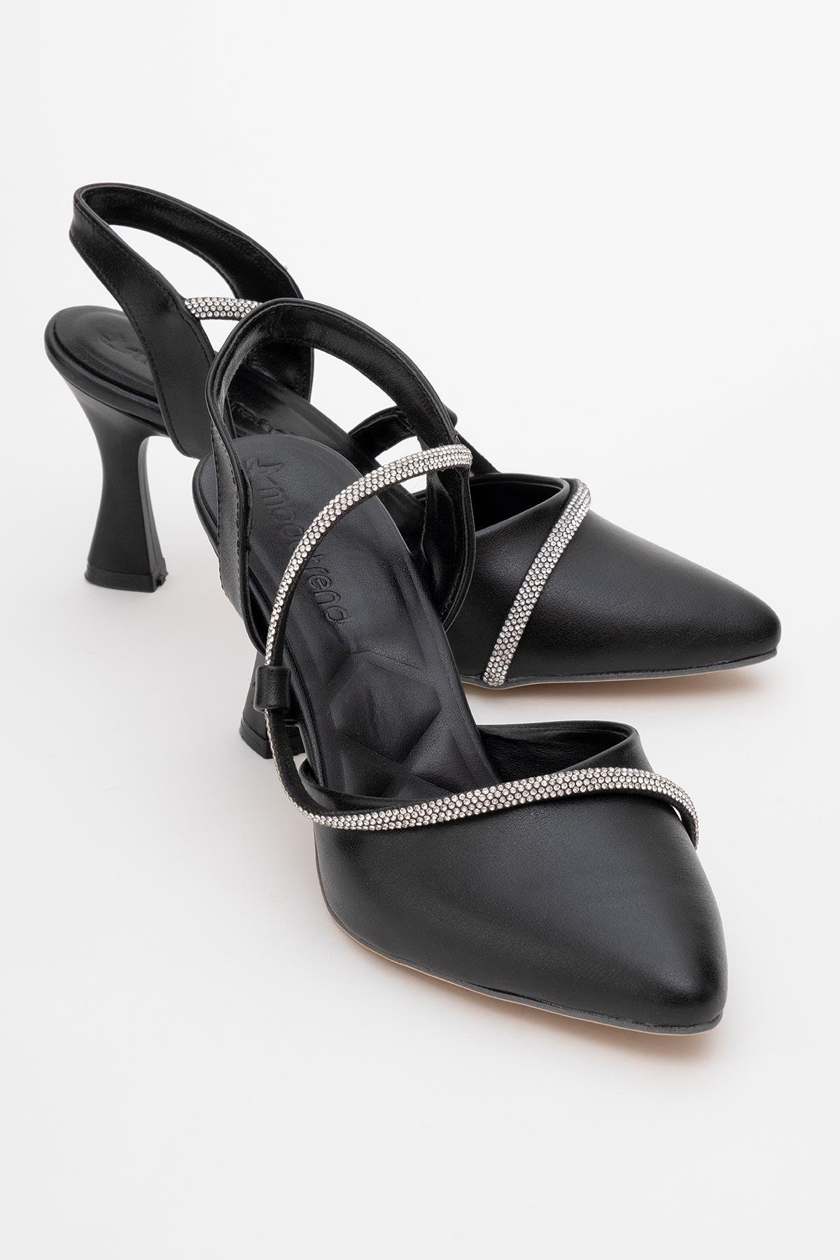 Kadın Taşlı Biyeli Topuklu Ayakkabı SİYAH CİLT - Görsel 2