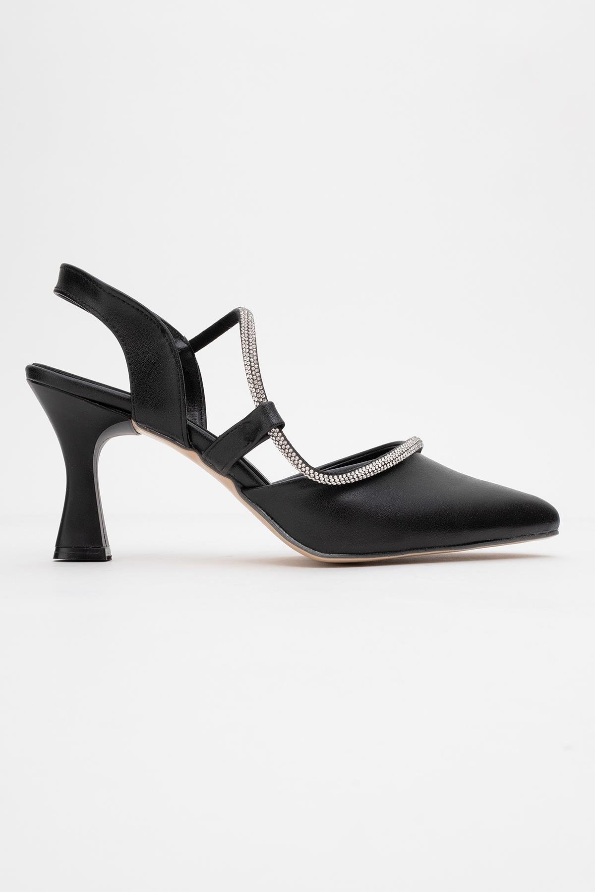 Kadın Taşlı Biyeli Topuklu Ayakkabı SİYAH CİLT - Görsel 3