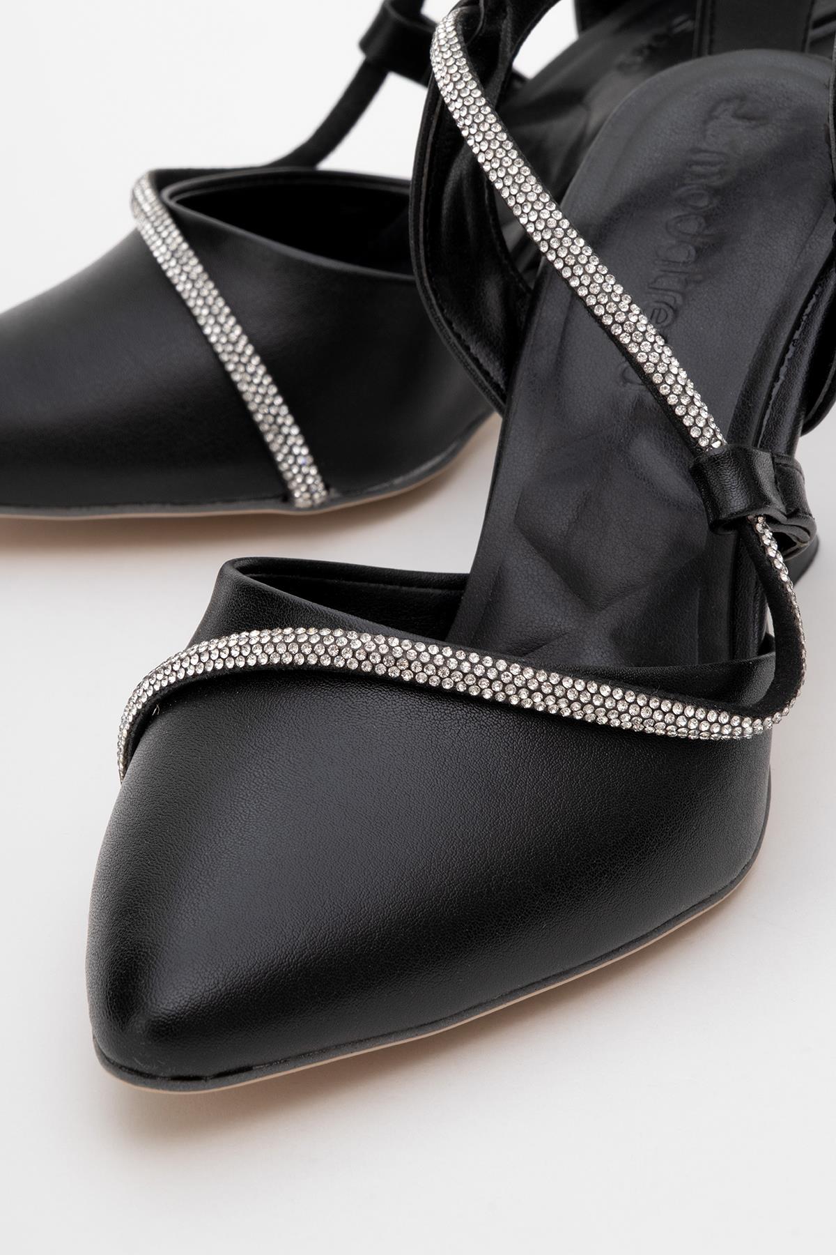 Kadın Taşlı Biyeli Topuklu Ayakkabı SİYAH CİLT - Görsel 4