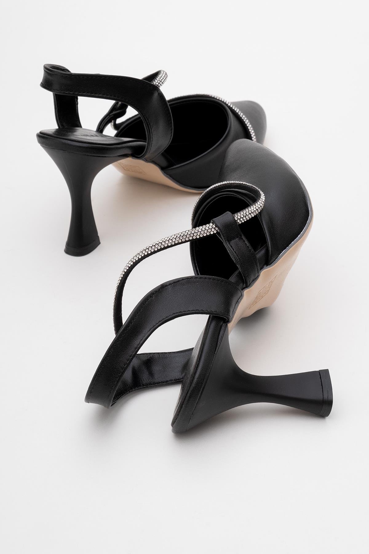 Kadın Taşlı Biyeli Topuklu Ayakkabı SİYAH CİLT - Görsel 5