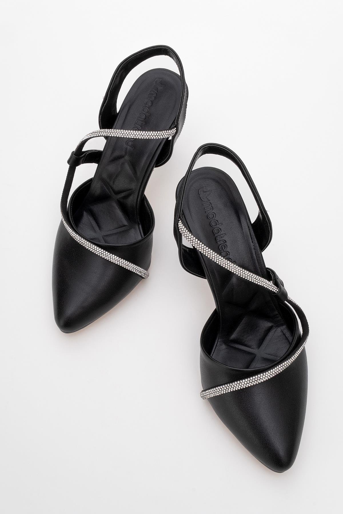 Kadın Taşlı Biyeli Topuklu Ayakkabı SİYAH CİLT - Görsel 6