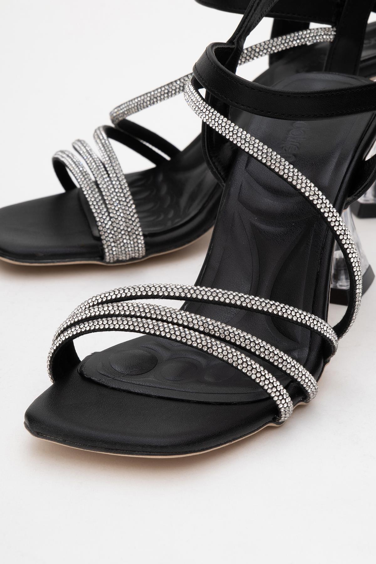 Kadın Taşlı Topuklu Sandalet SİYAH CİLT - Görsel 4