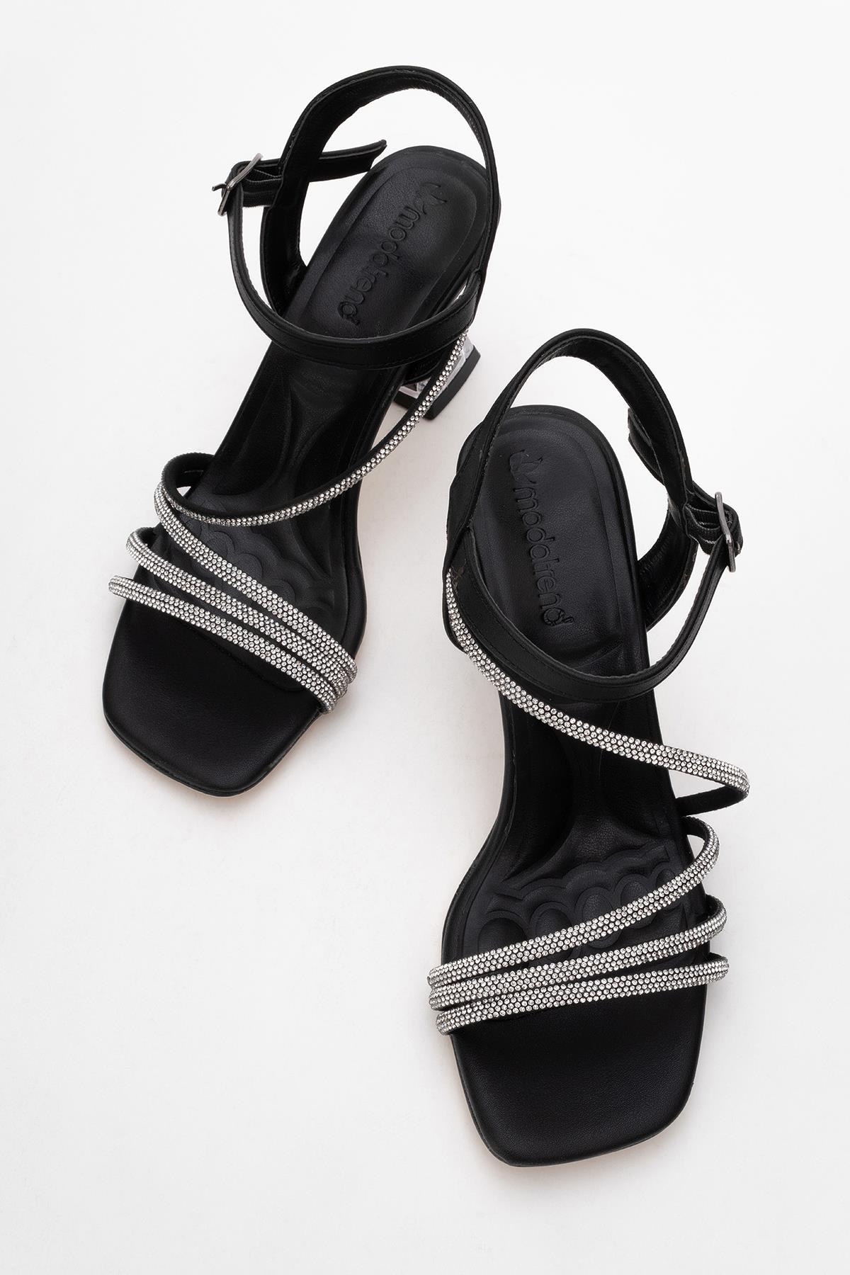 Kadın Taşlı Topuklu Sandalet SİYAH CİLT - Görsel 6