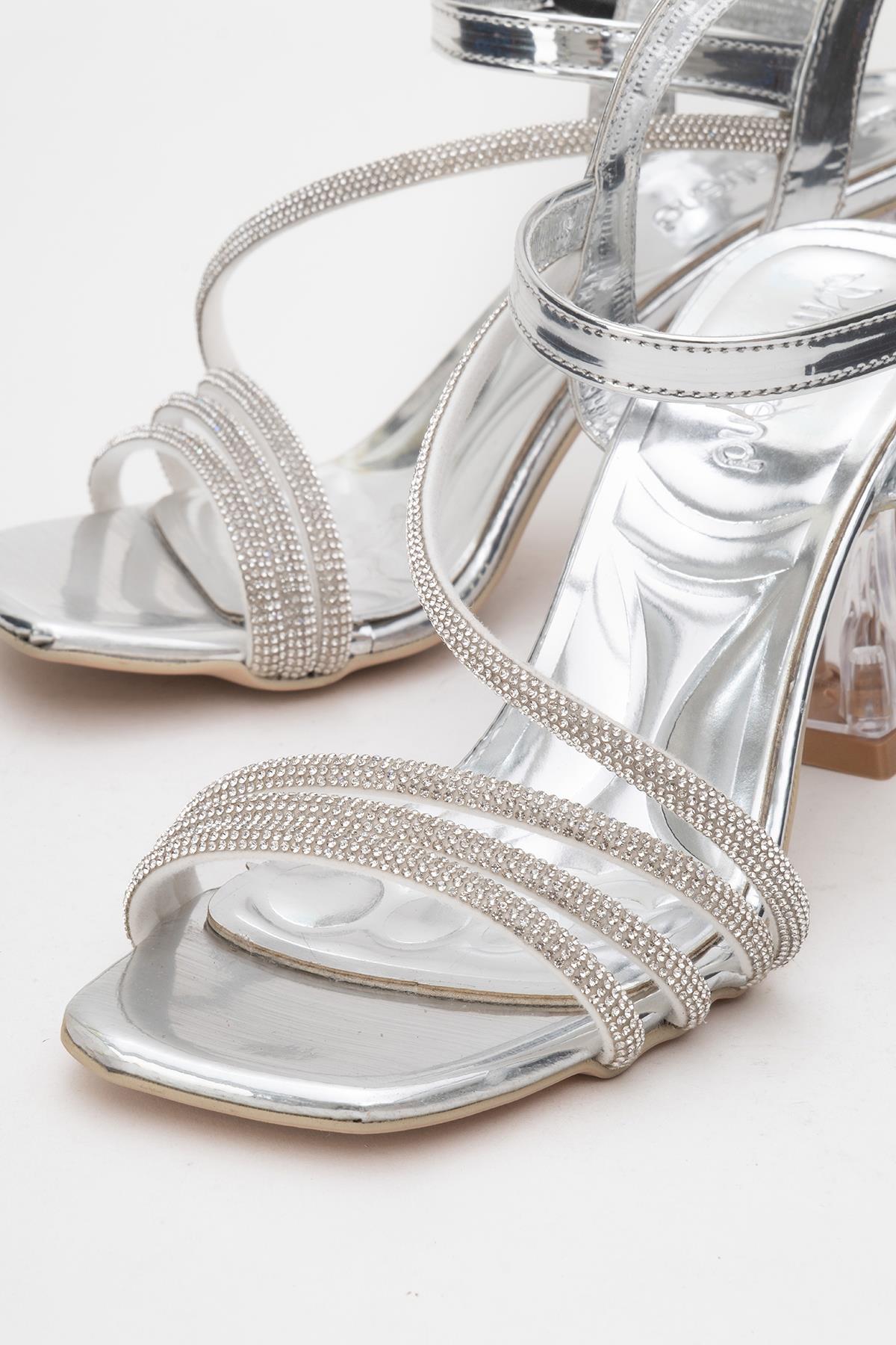 Kadın Taşlı Topuklu Sandalet GÜMÜŞ AYNA - Görsel 4