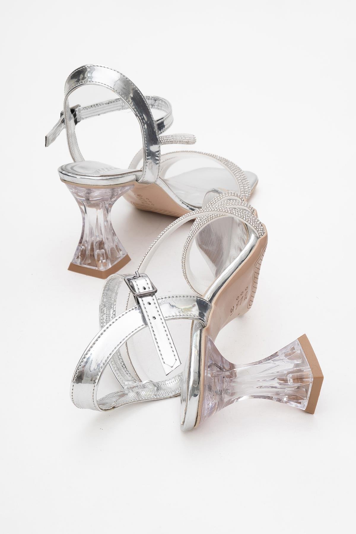 Kadın Taşlı Topuklu Sandalet GÜMÜŞ AYNA - Görsel 5