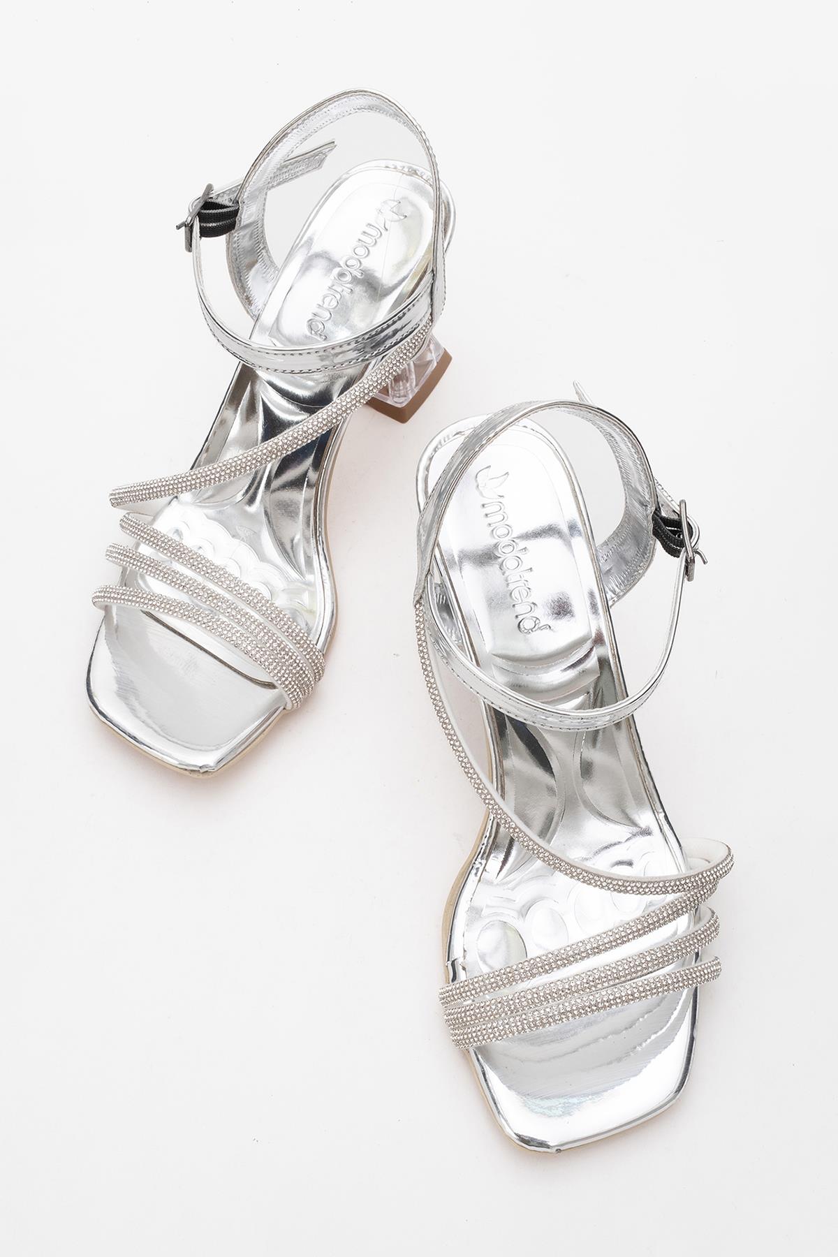 Kadın Taşlı Topuklu Sandalet GÜMÜŞ AYNA - Görsel 6