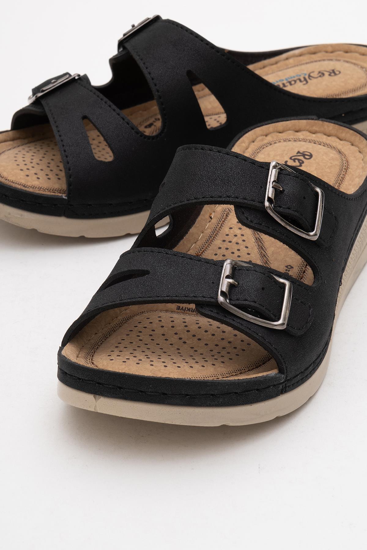 Kadın Çift Tokalı Terlik SİYAH - Görsel 4