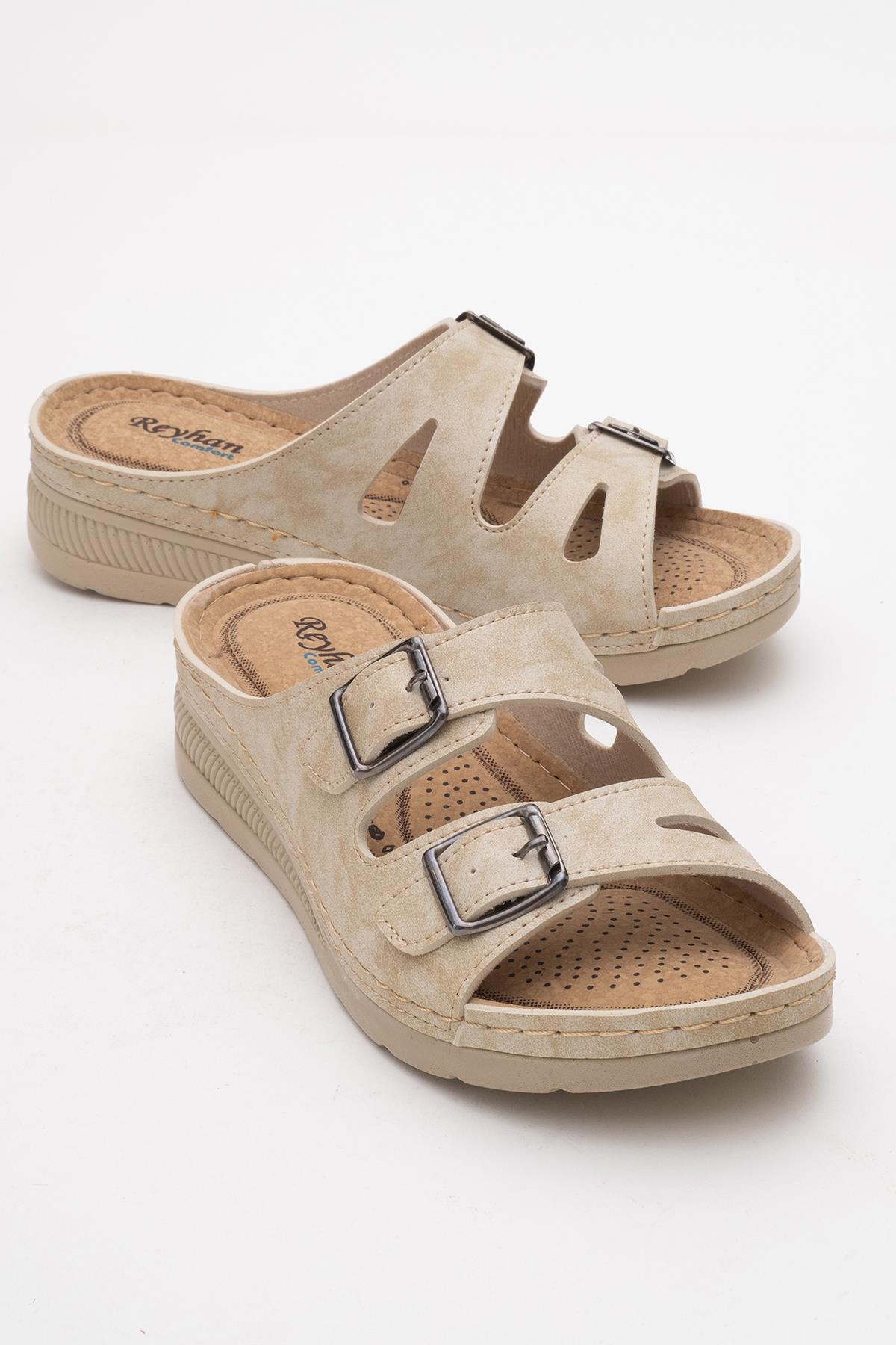 Kadın Çift Tokalı Terlik BEJ - Görsel 2