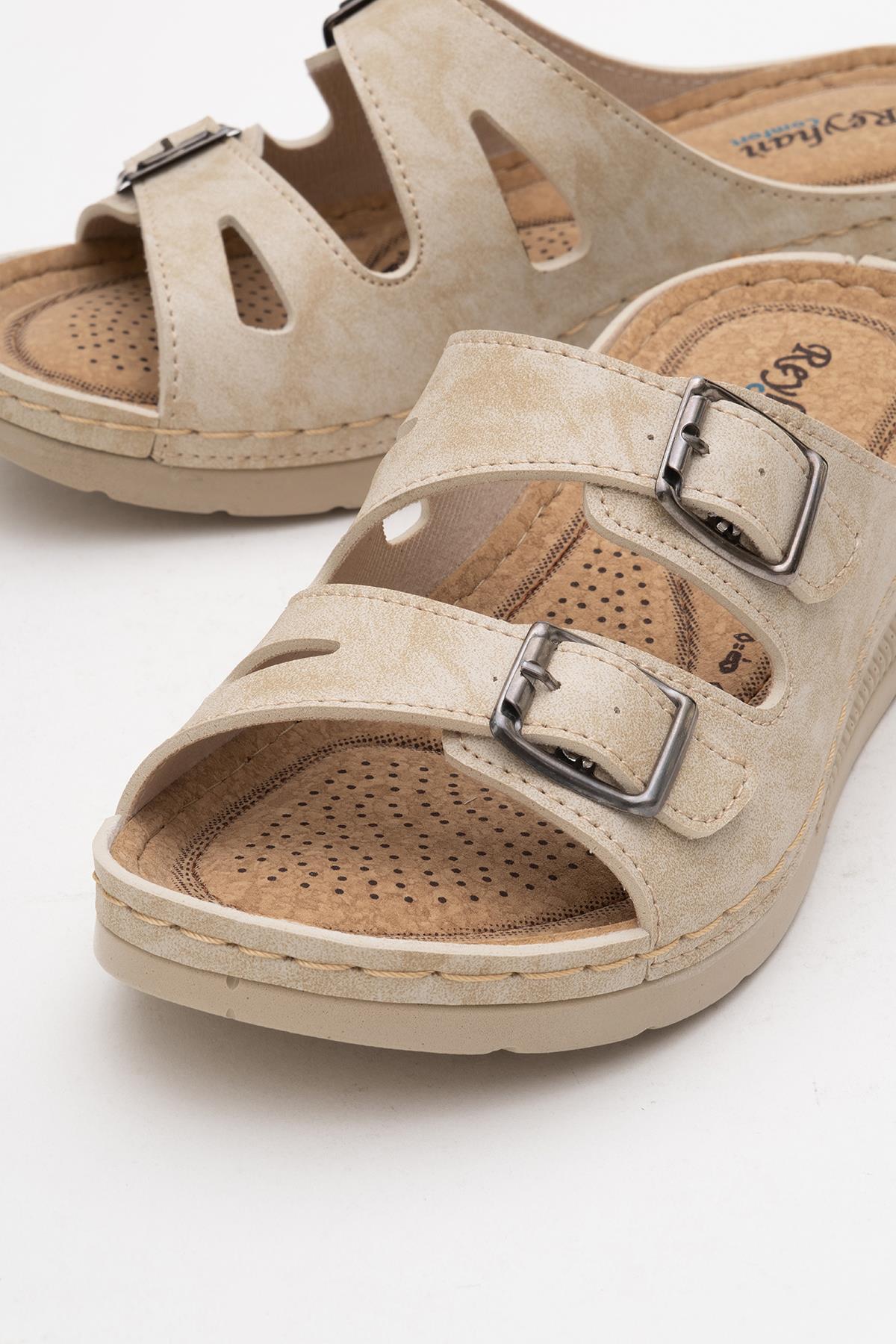 Kadın Çift Tokalı Terlik BEJ - Görsel 4