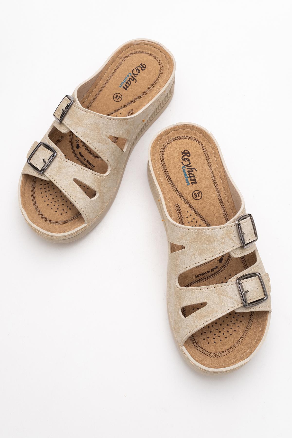 Kadın Çift Tokalı Terlik BEJ - Görsel 6