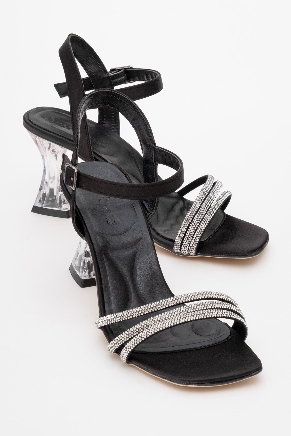 Kadın Taşlı Topuklu Sandalet SİYAH SATEN - Görsel 2