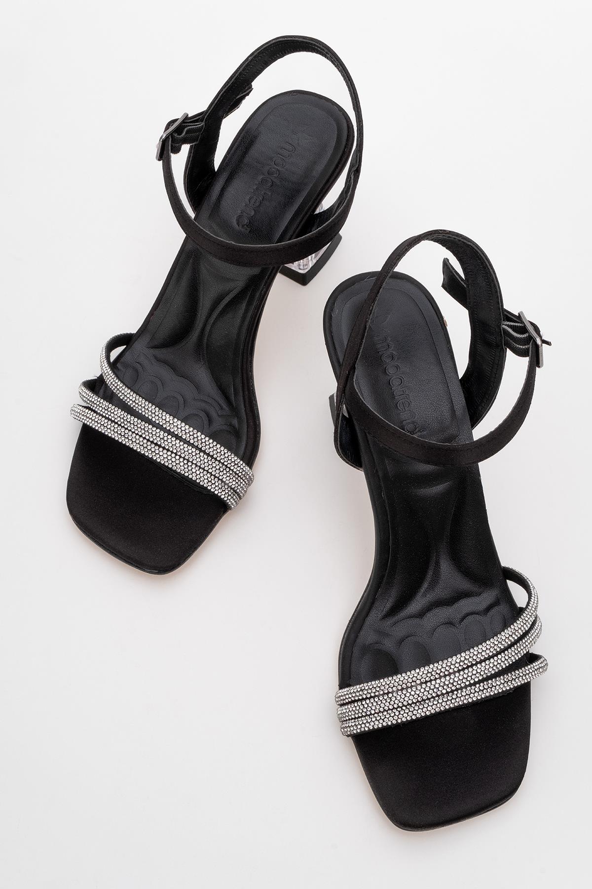 Kadın Taşlı Topuklu Sandalet SİYAH SATEN - Görsel 6