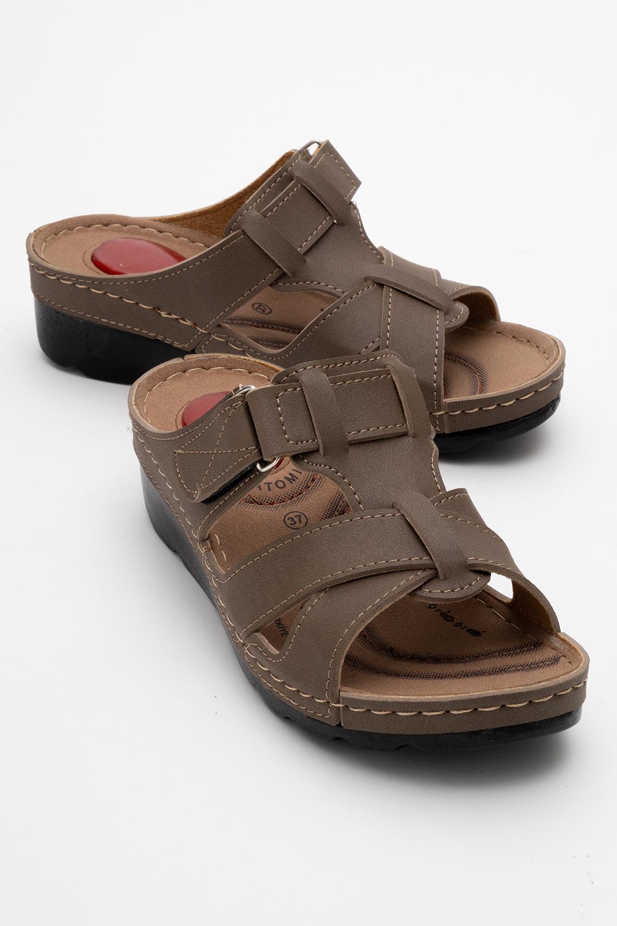 Çapraz Cırtlı Kadın Düz Terlik VİZON - Görsel 2