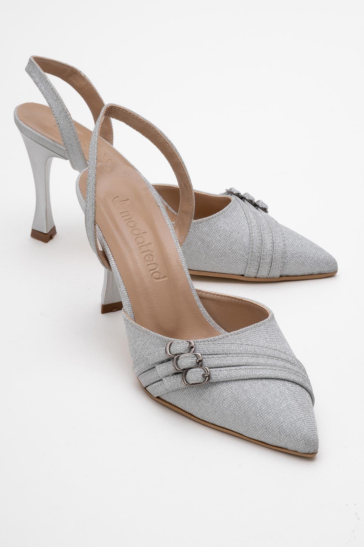 Kadın 3 Tokalı Topuklu Ayakkabı GÜMÜŞ SİM - Görsel 2