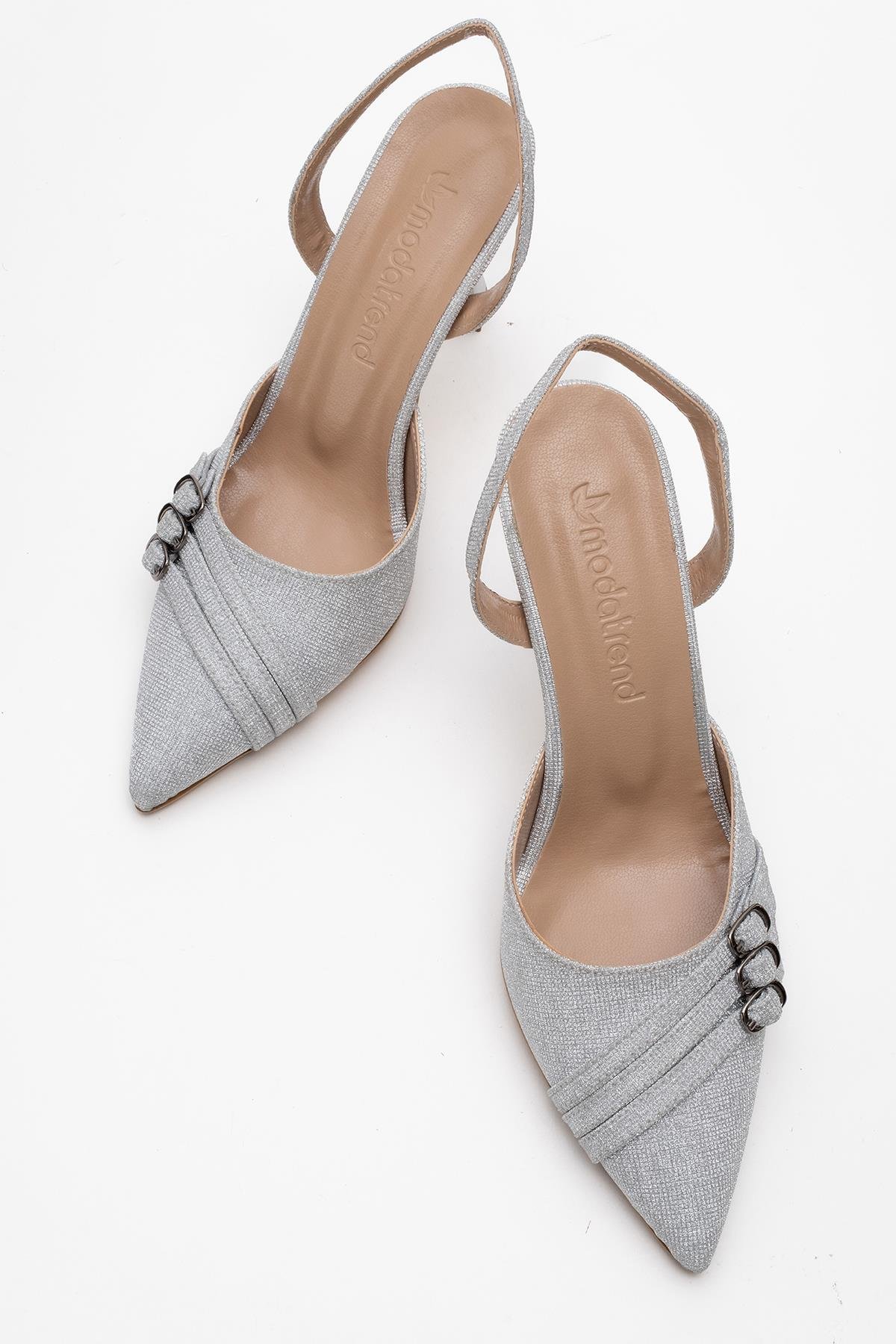 Kadın 3 Tokalı Topuklu Ayakkabı GÜMÜŞ SİM - Görsel 6