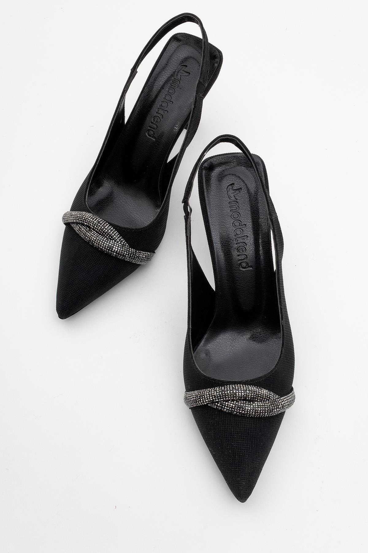 Kadın Taşlı Topuklu Ayakkabı SİYAH SİM - Görsel 6