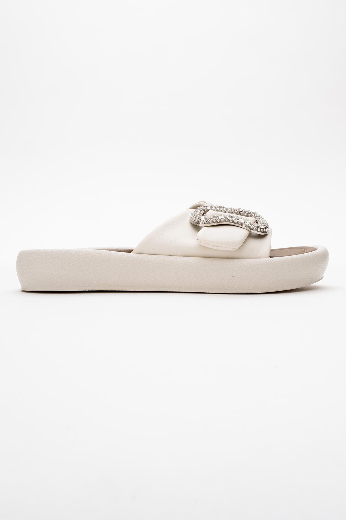 Kadın Taşlı Tokalı Terlik EKRU KAHVE - Görsel 3