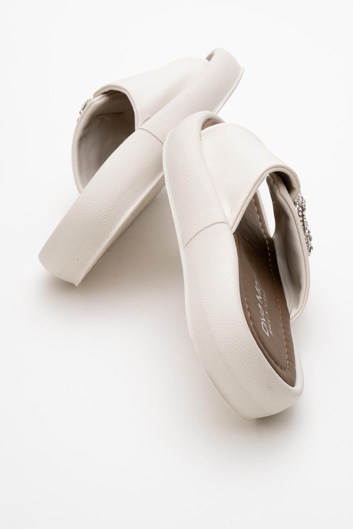 Kadın Taşlı Tokalı Terlik EKRU KAHVE - Görsel 5
