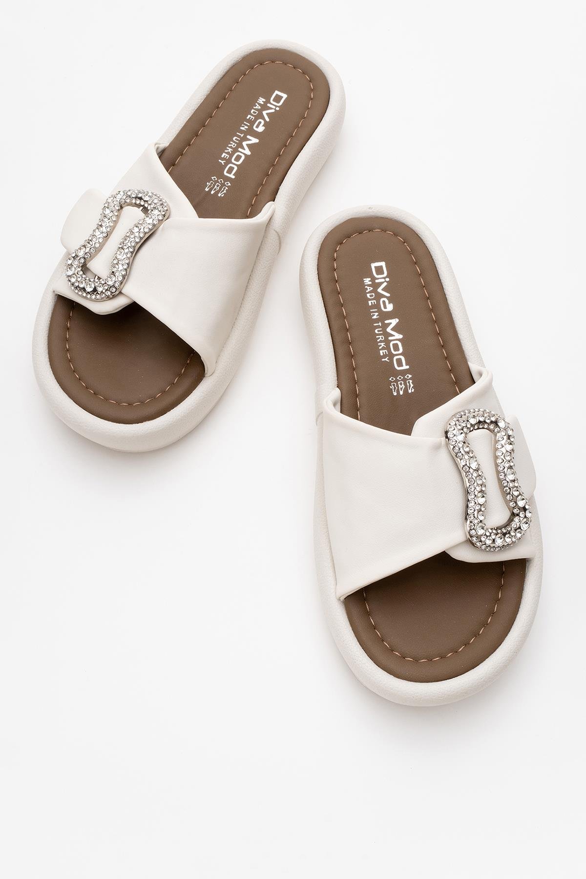 Kadın Taşlı Tokalı Terlik EKRU KAHVE - Görsel 6