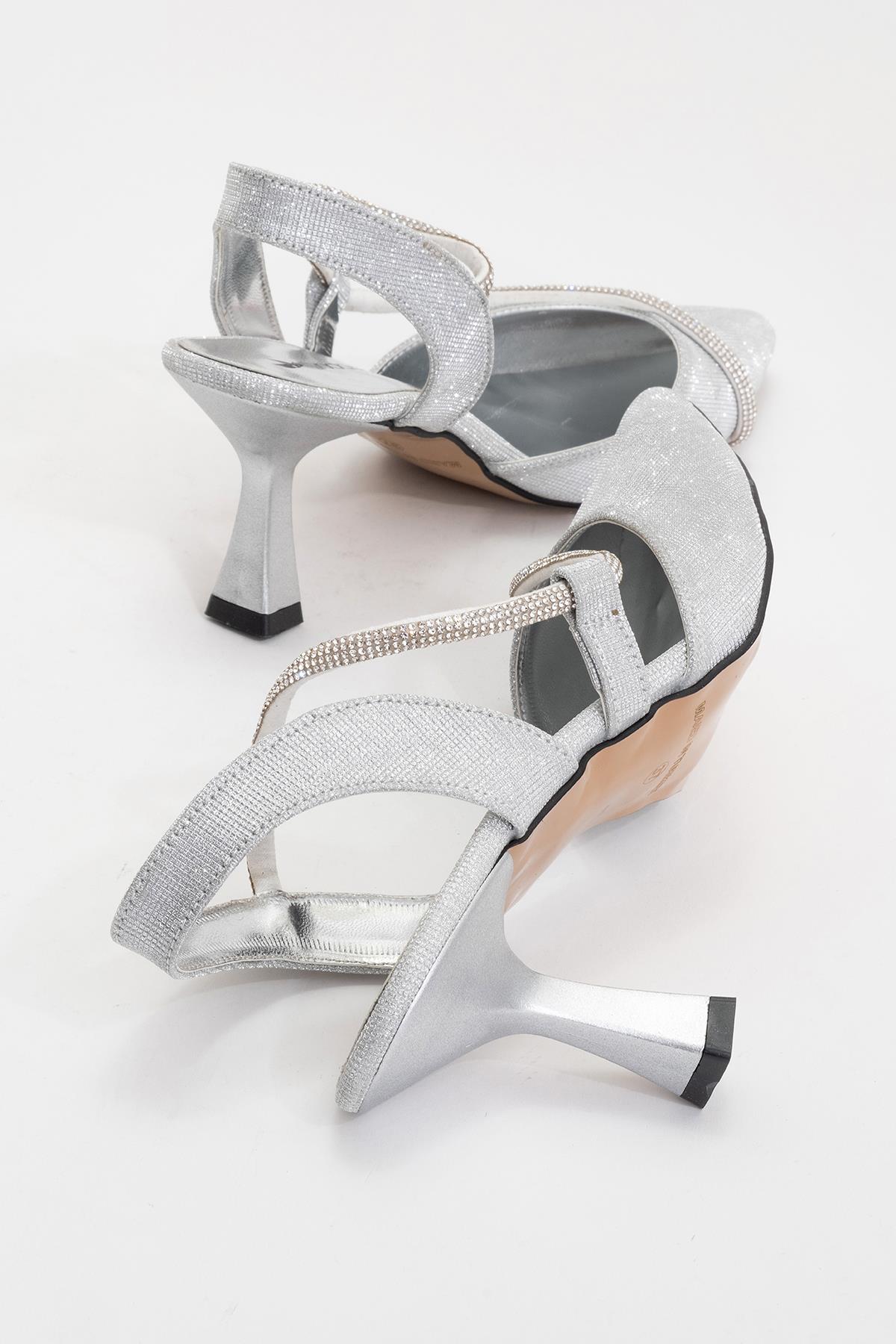 Kadın Taşlı Biyeli Topuklu Ayakkabı GÜMÜŞ SİM - Görsel 5