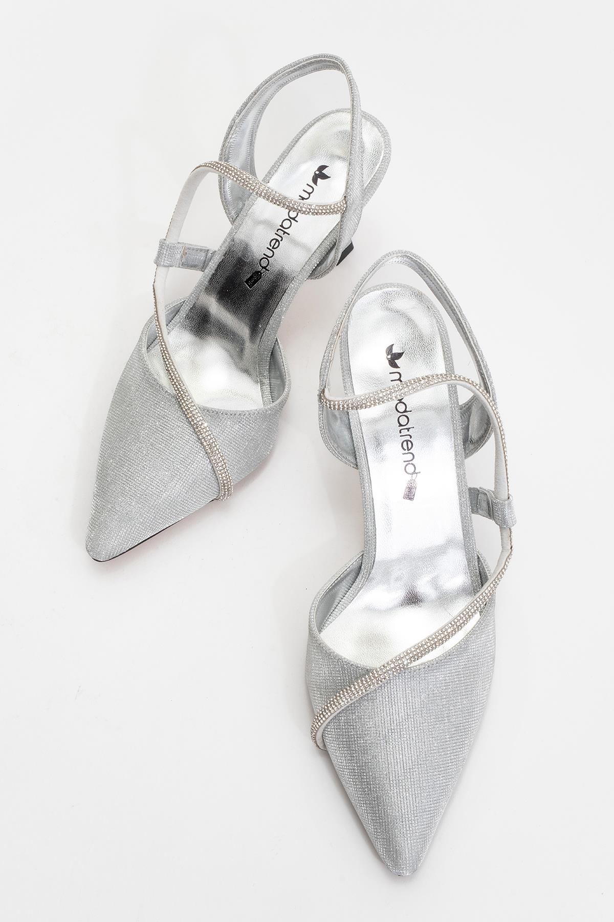 Kadın Taşlı Biyeli Topuklu Ayakkabı GÜMÜŞ SİM - Görsel 6