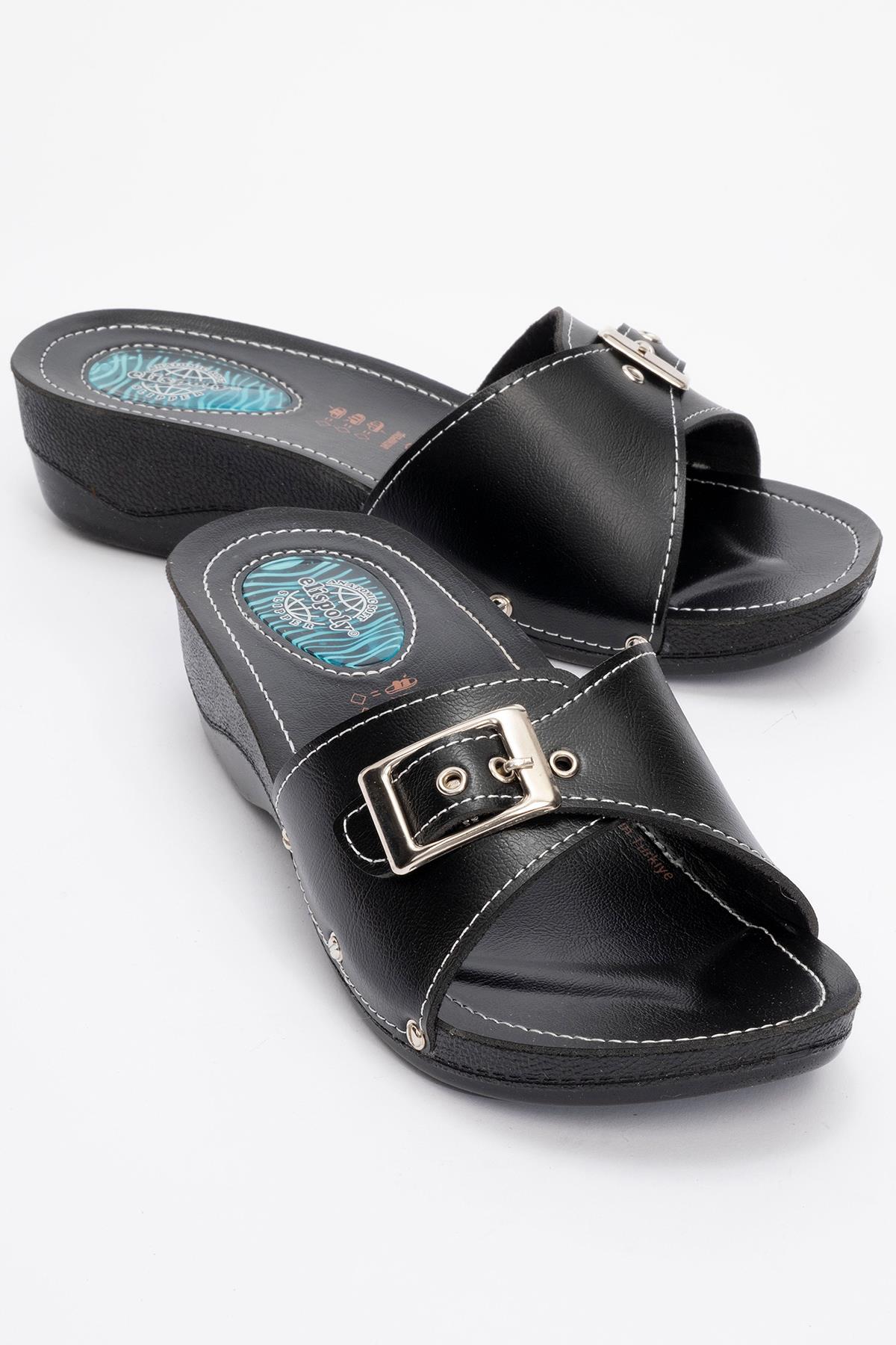 Tek Tokalı Kemerli Kadın Terlik SİYAH - Görsel 2