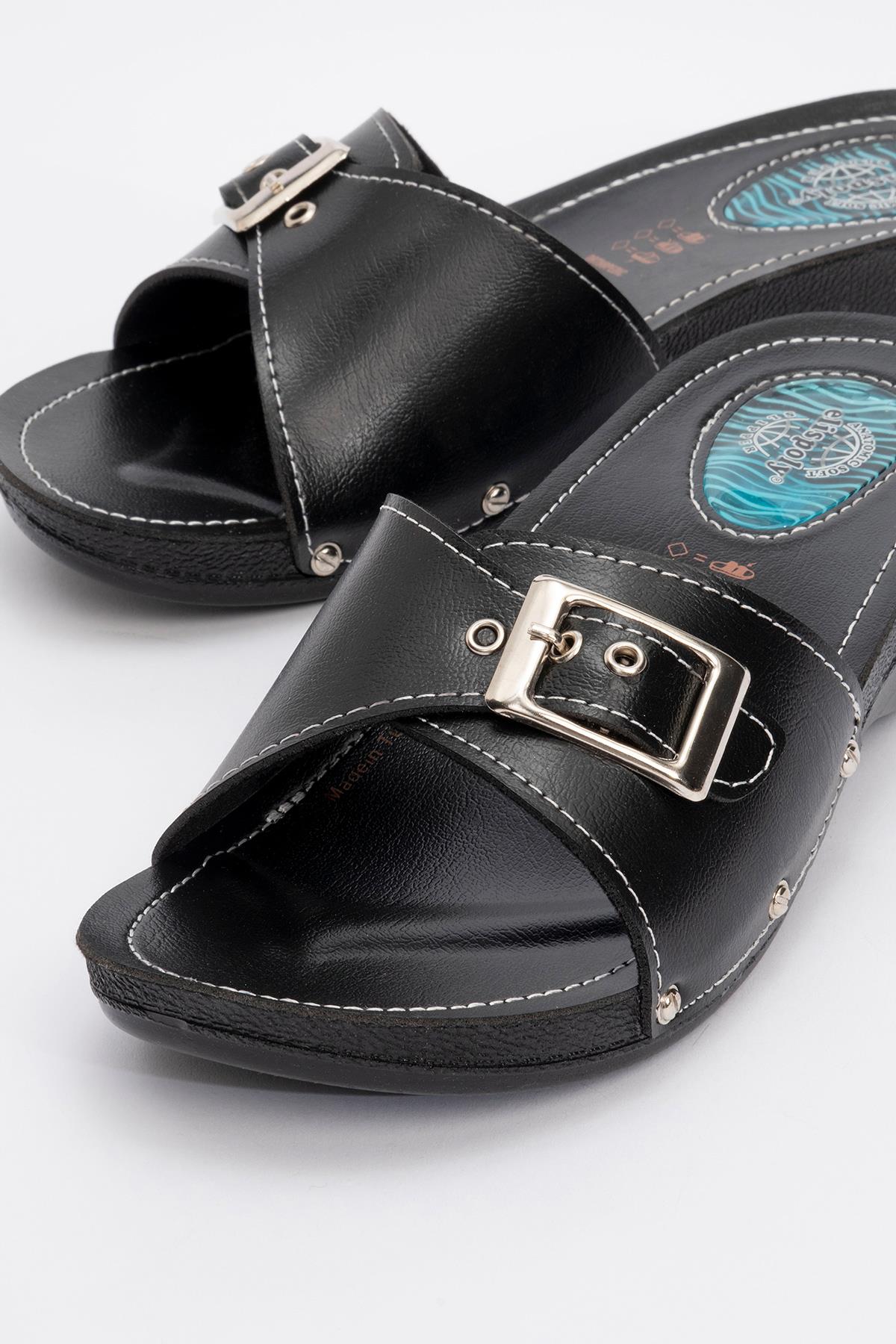 Tek Tokalı Kemerli Kadın Terlik SİYAH - Görsel 4