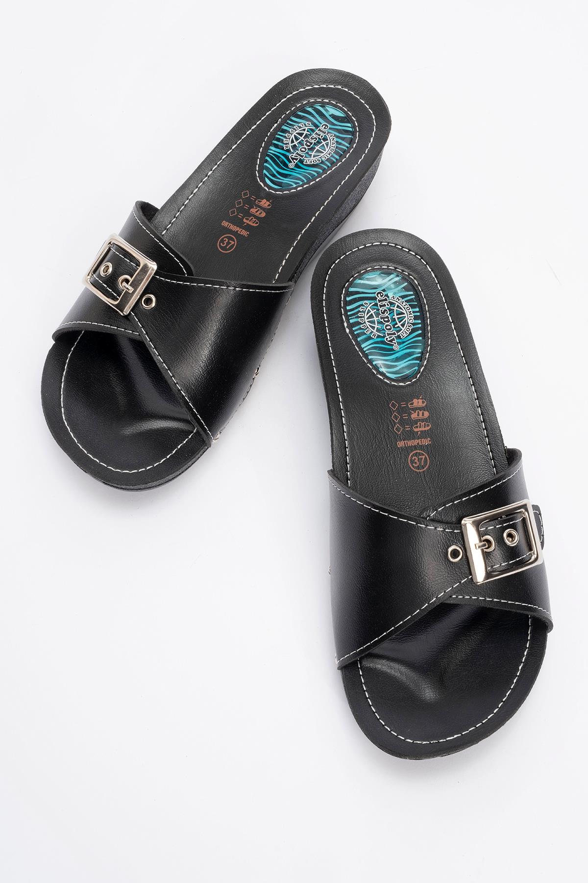 Tek Tokalı Kemerli Kadın Terlik SİYAH - Görsel 6