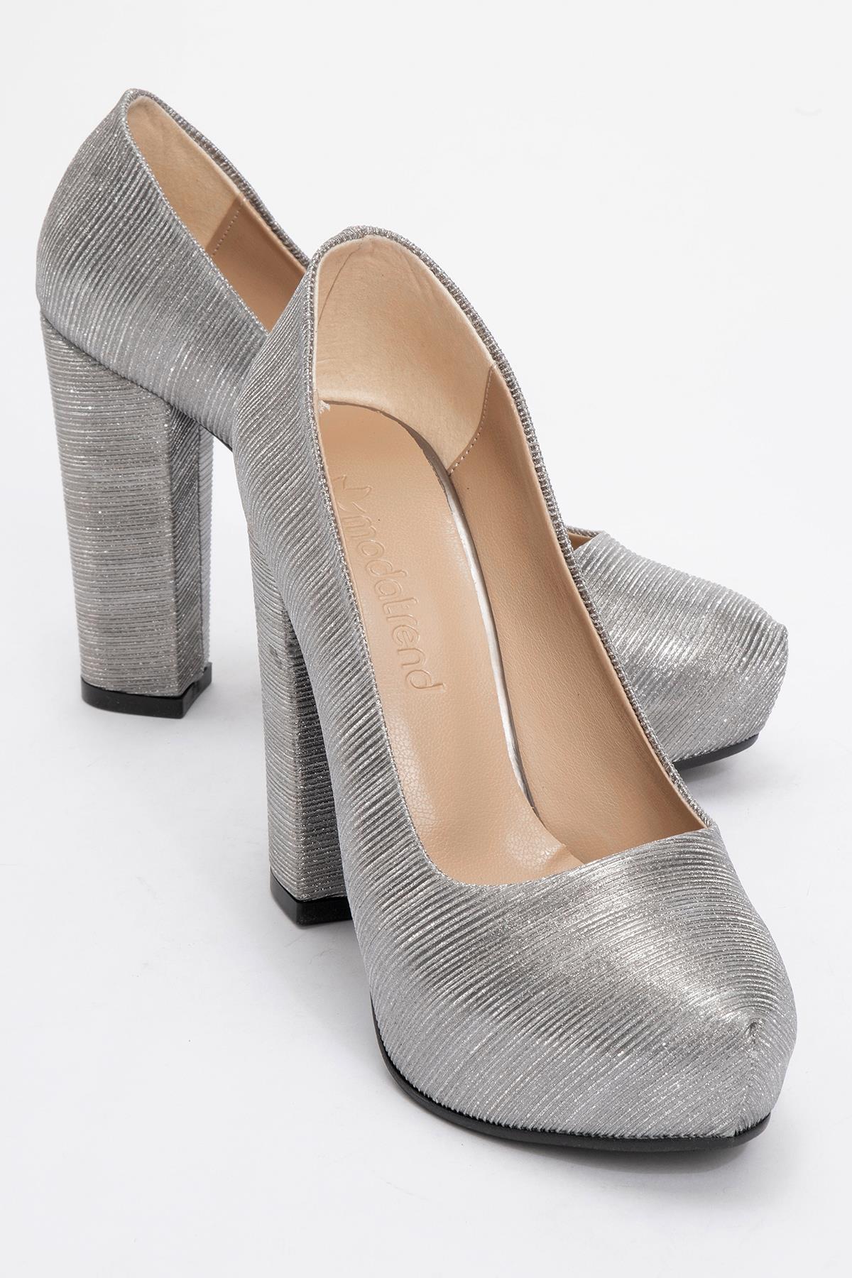 Kadın Platform Topuklu Ayakkabı PLATİN ÇİZGİLİ - Görsel 2