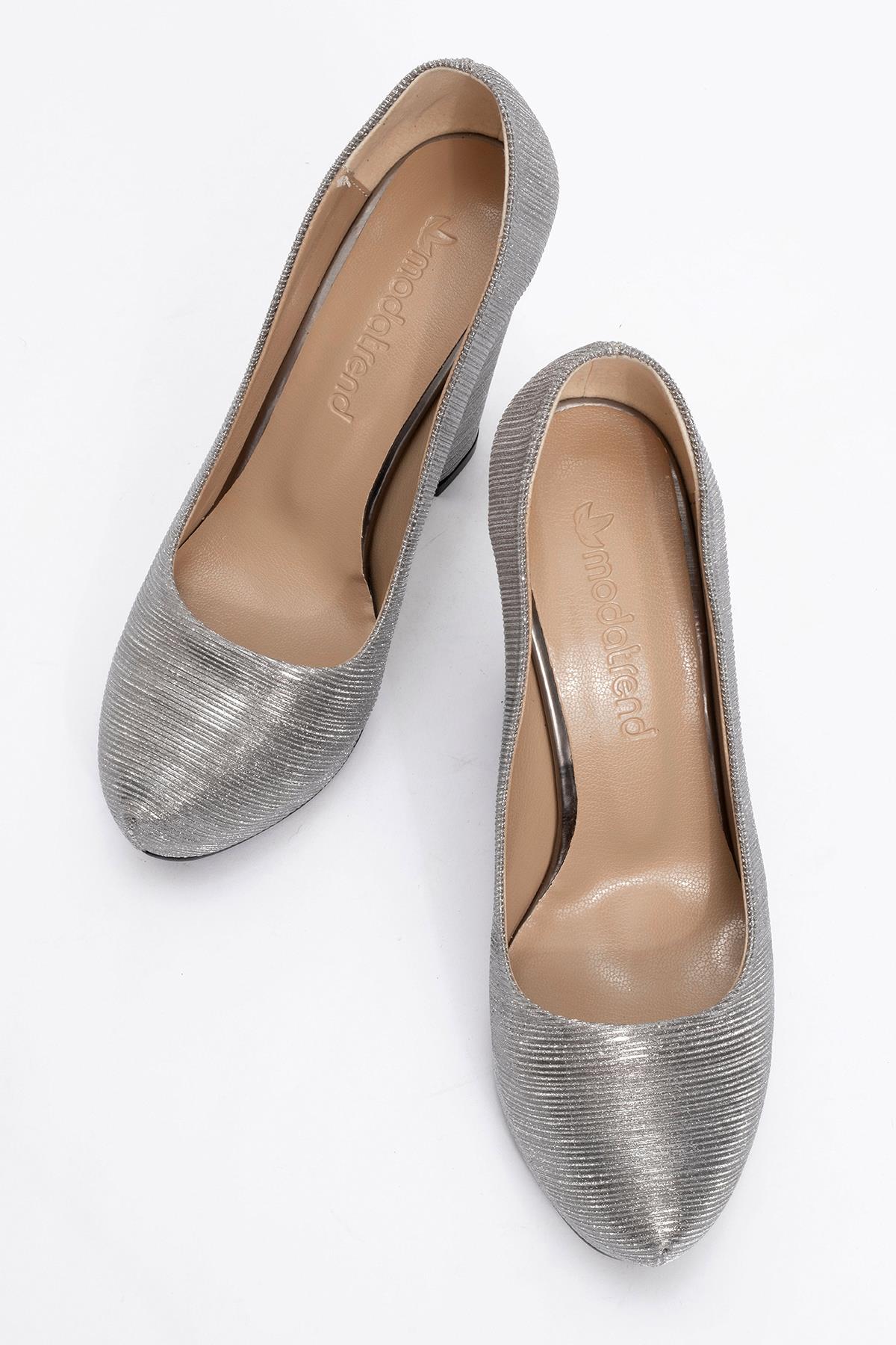 Kadın Platform Topuklu Ayakkabı PLATİN ÇİZGİLİ - Görsel 6