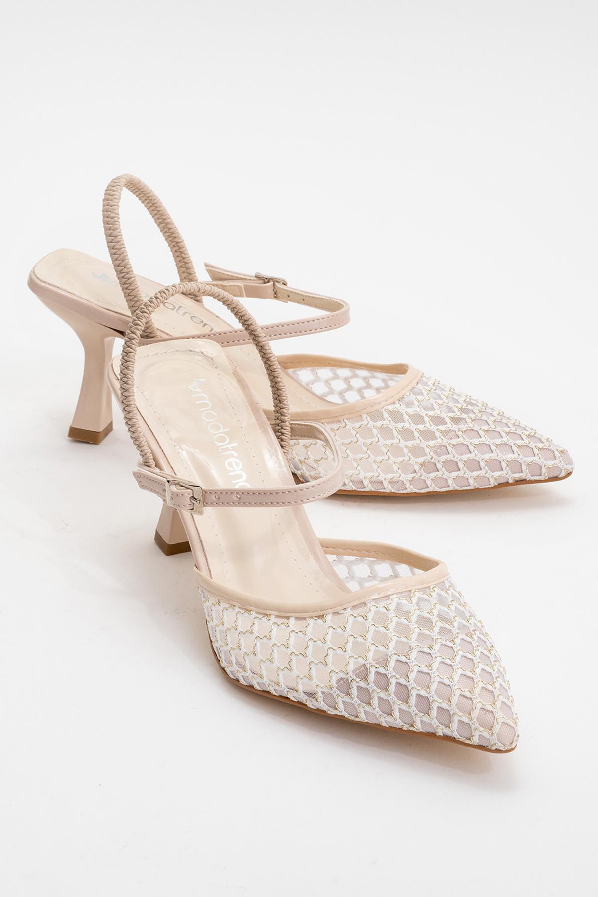 Kadın Arkası Lastikli Fileli Topuklu Ayakkabı TEN RUGAN - Görsel 2