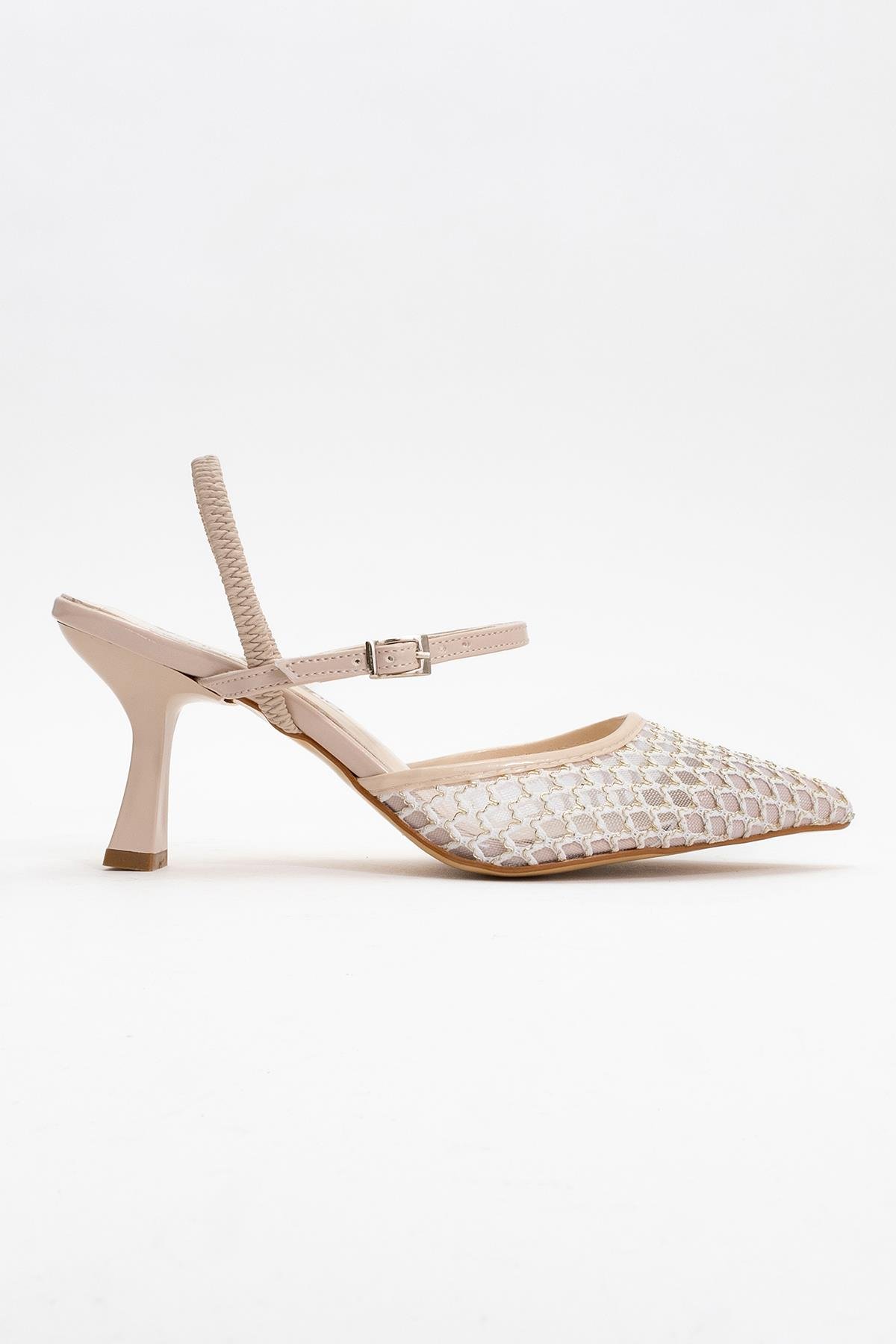 Kadın Arkası Lastikli Fileli Topuklu Ayakkabı TEN RUGAN - Görsel 3