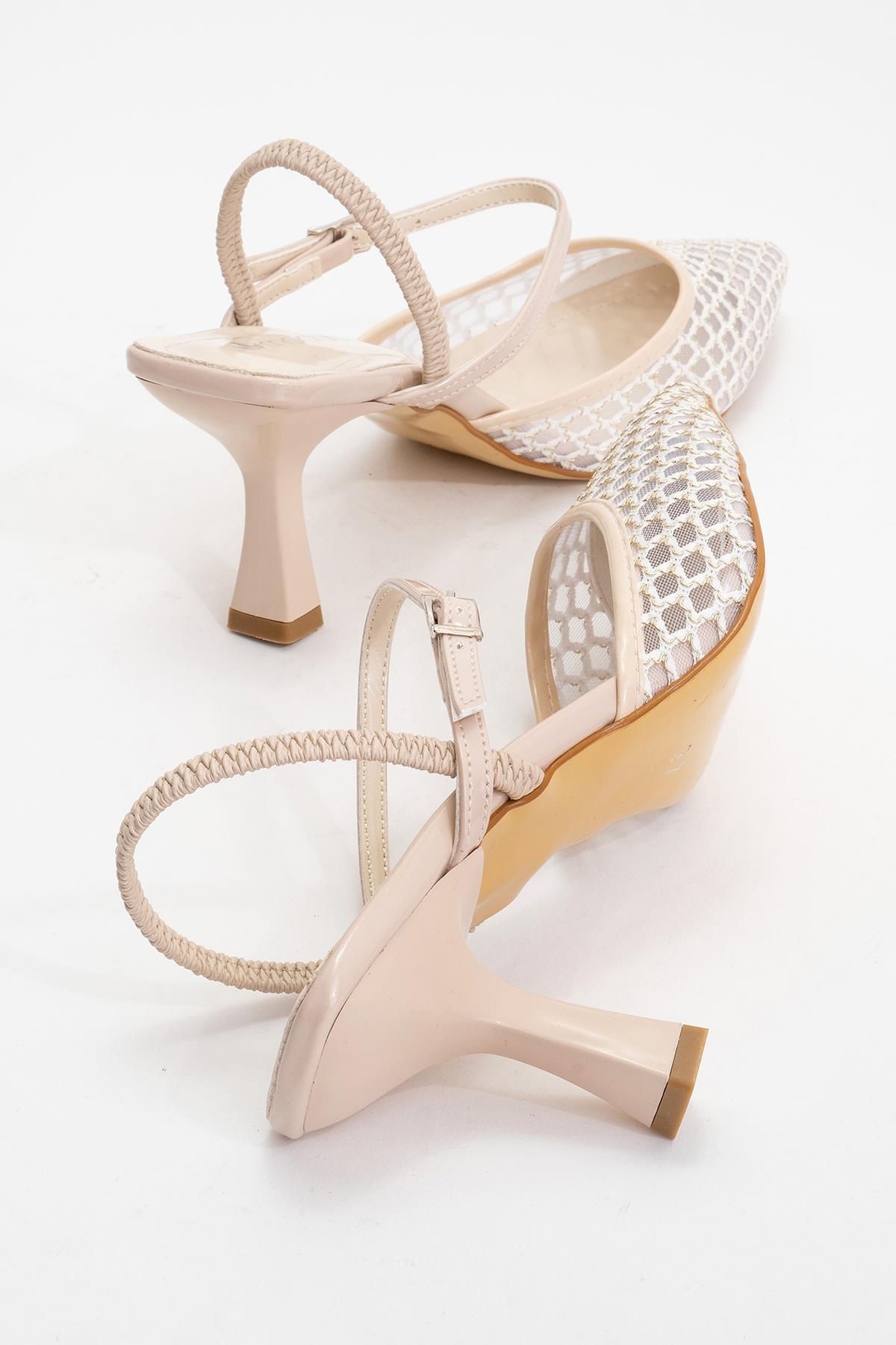 Kadın Arkası Lastikli Fileli Topuklu Ayakkabı TEN RUGAN - Görsel 5