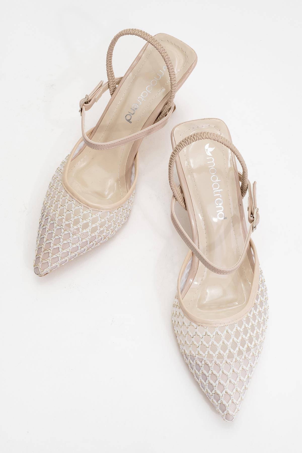 Kadın Arkası Lastikli Fileli Topuklu Ayakkabı TEN RUGAN - Görsel 6