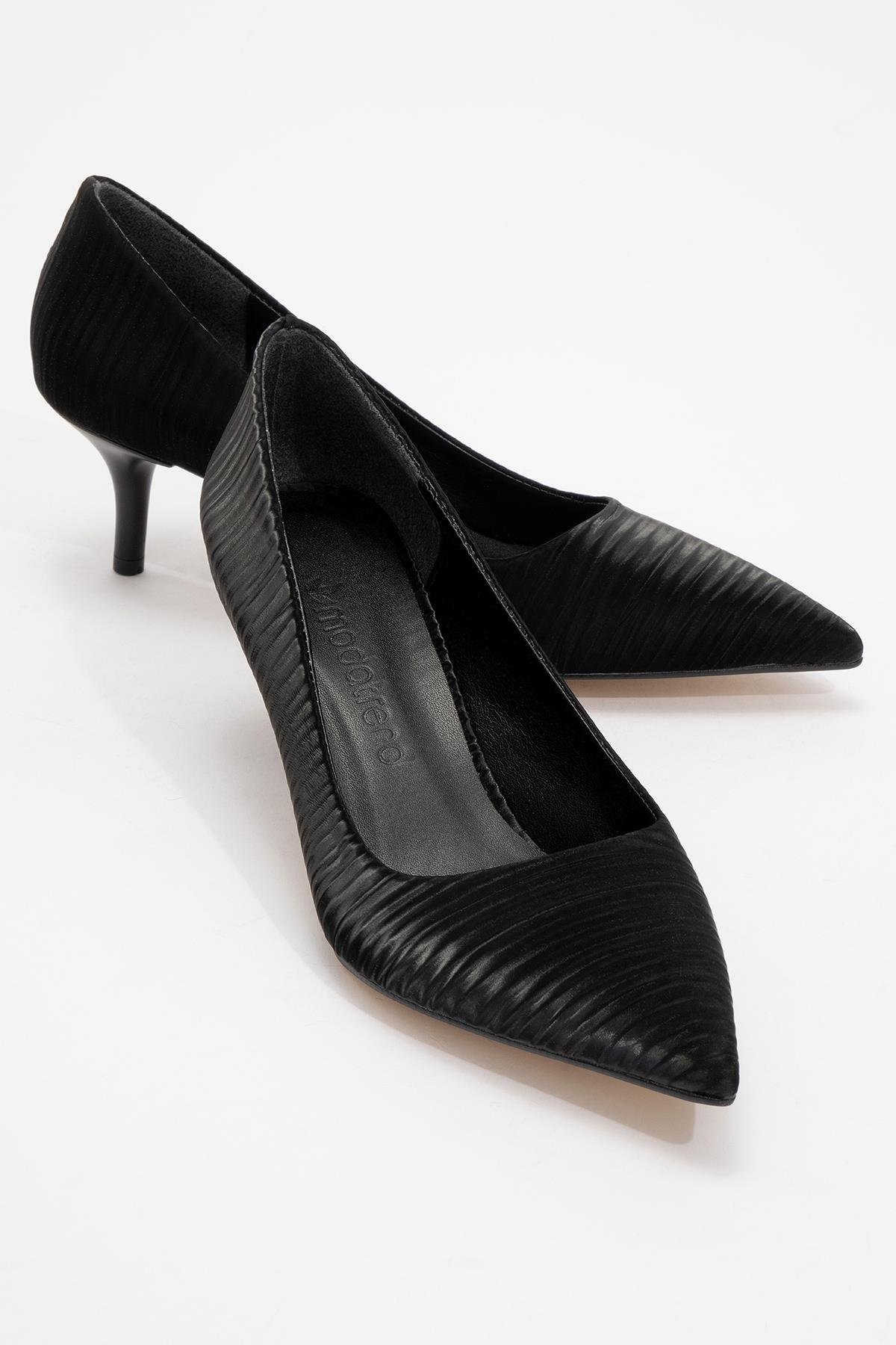 Kadın Sivri Burunlu Stiletto SİYAH KIRIŞIK SATEN - Görsel 2