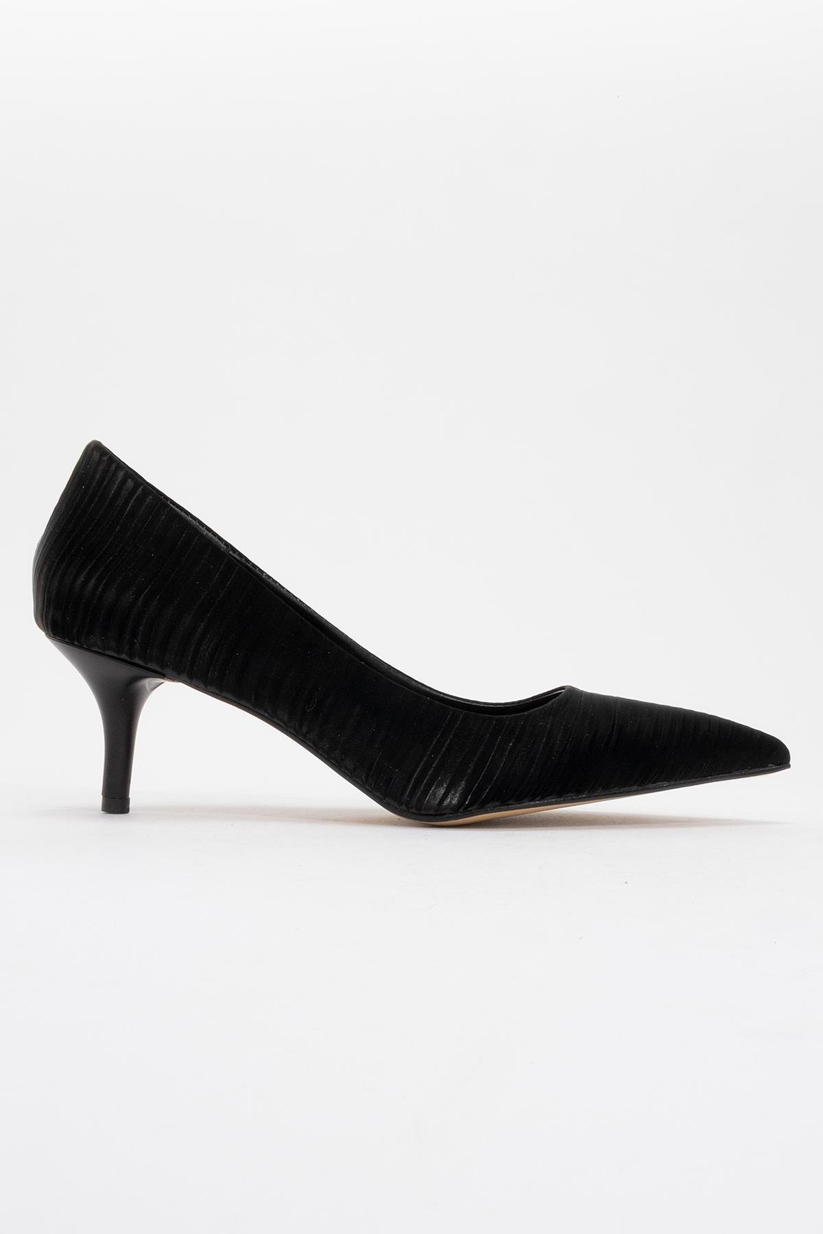 Kadın Sivri Burunlu Stiletto SİYAH KIRIŞIK SATEN - Görsel 3