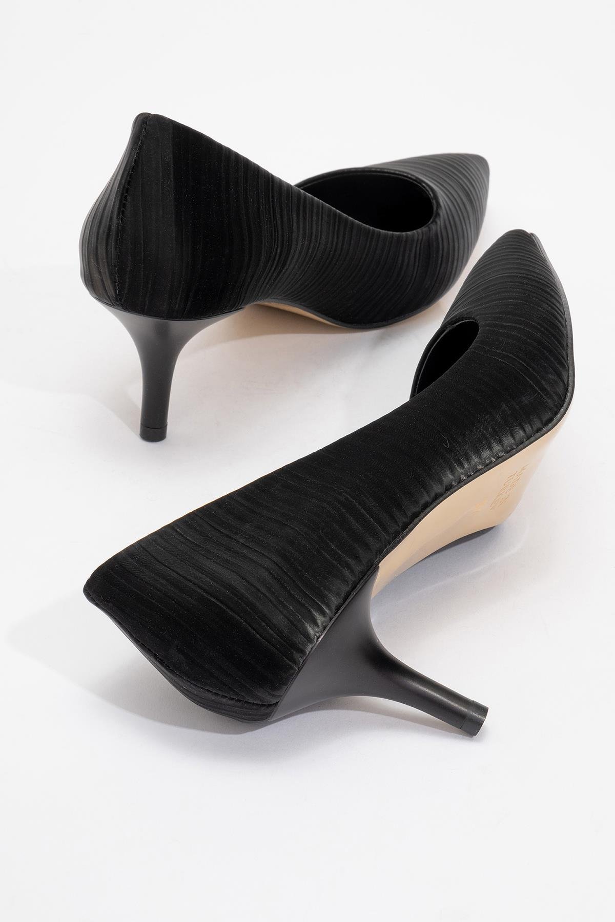 Kadın Sivri Burunlu Stiletto SİYAH KIRIŞIK SATEN - Görsel 5