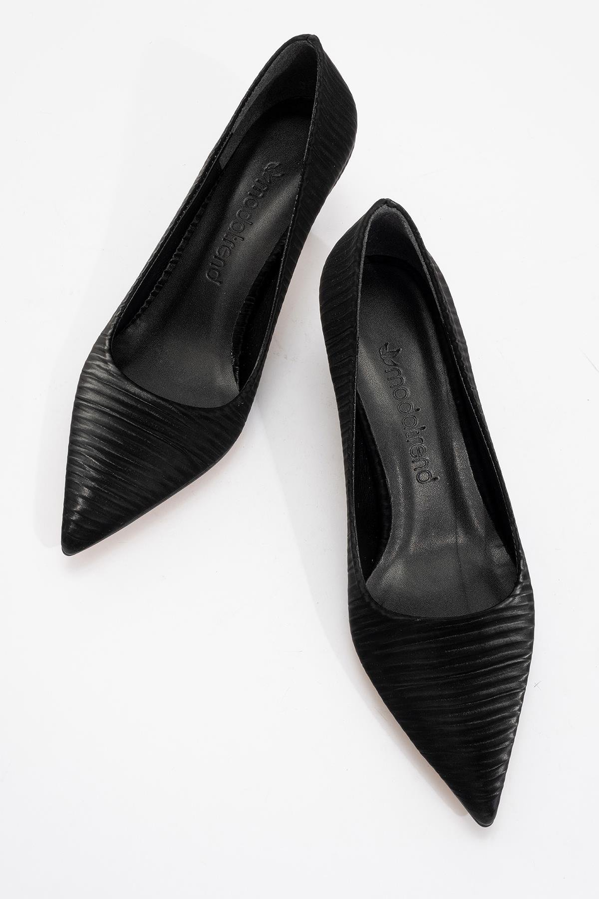 Kadın Sivri Burunlu Stiletto SİYAH KIRIŞIK SATEN - Görsel 6