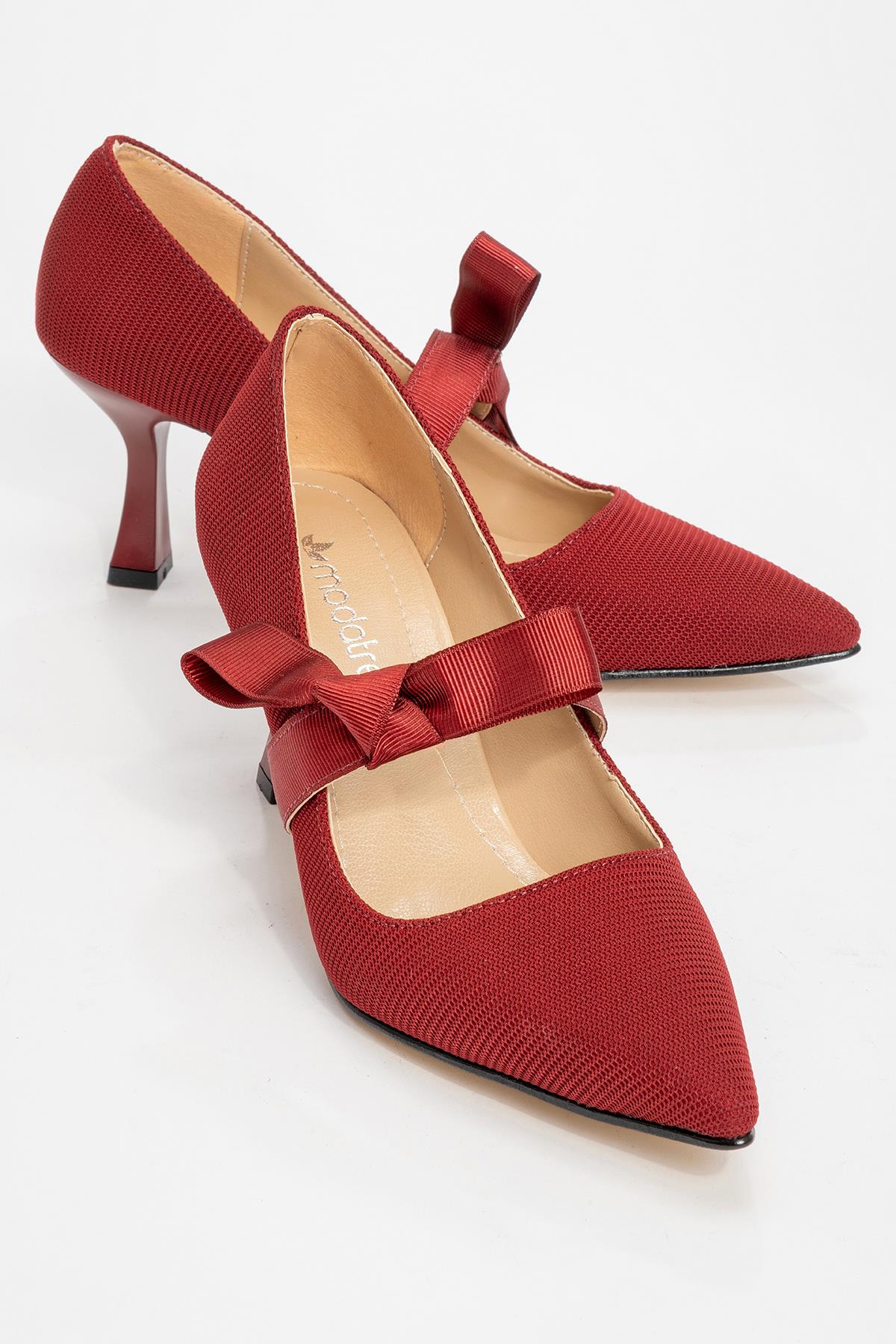Kurdeleli Kadın Topuklu Ayakkabı BORDO - Görsel 2